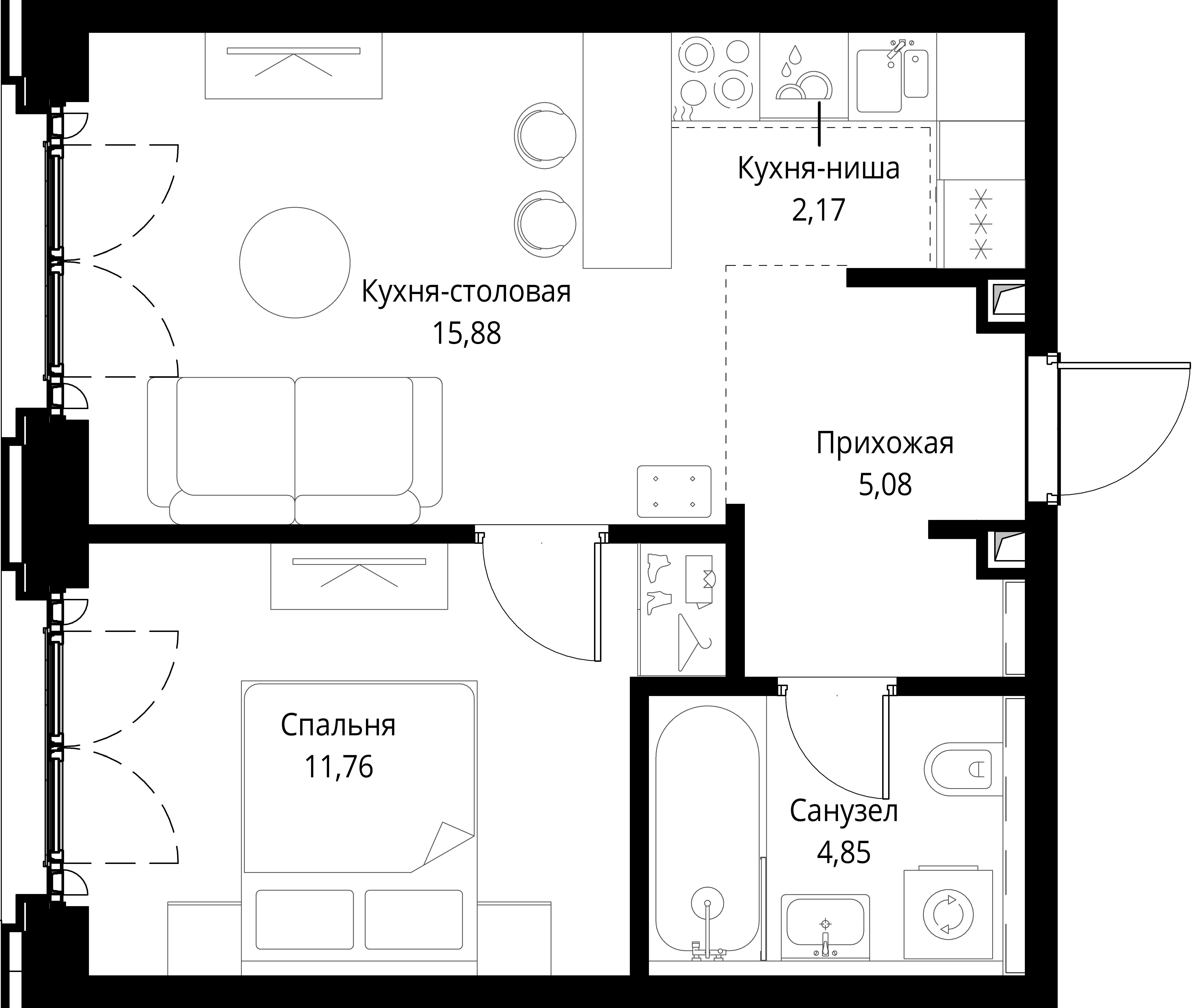 1-комнатная, 39,75 м² — 26 387 640 ₽