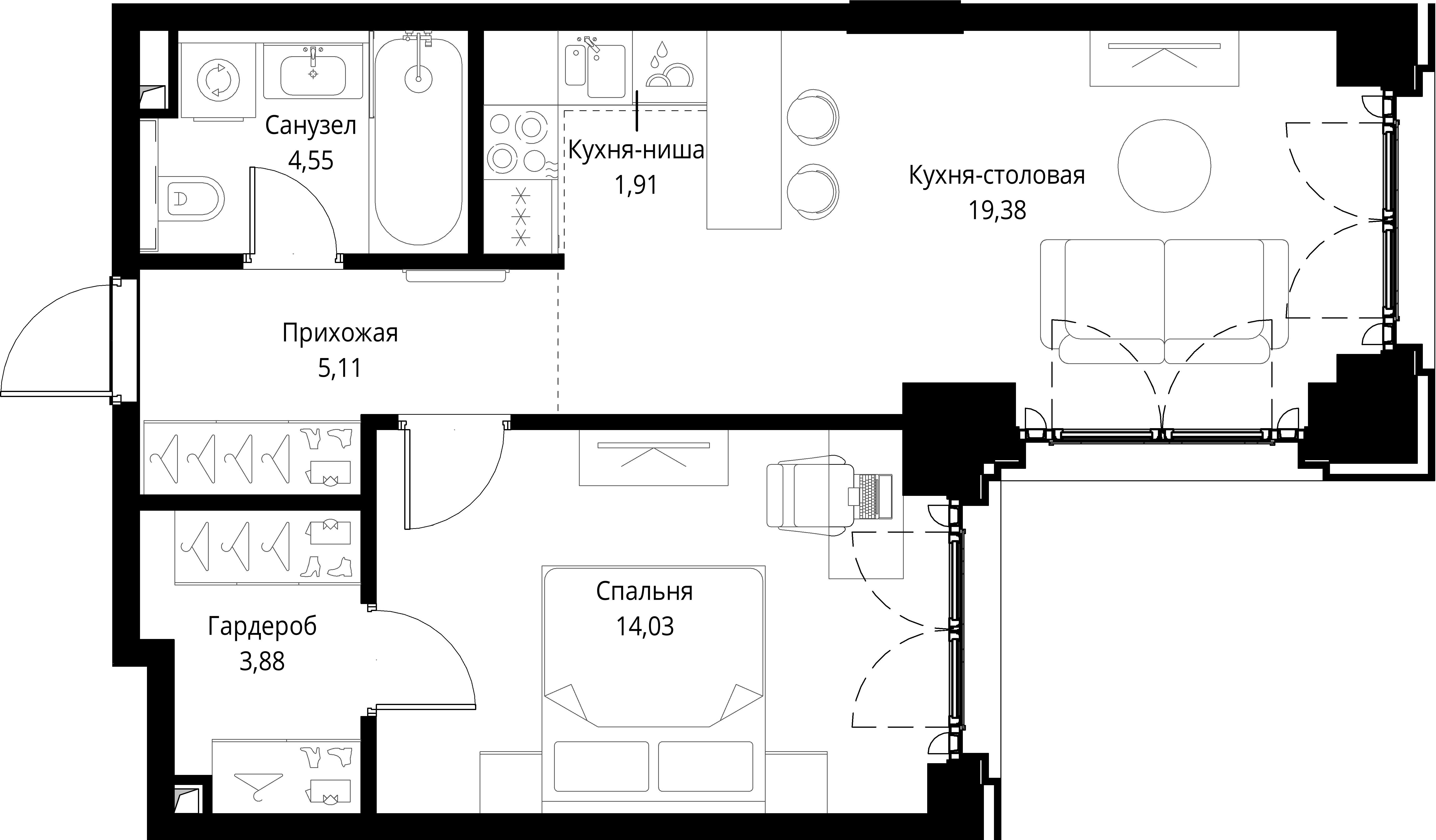 1-комнатная, 48,86 м² — 28 566 741 ₽