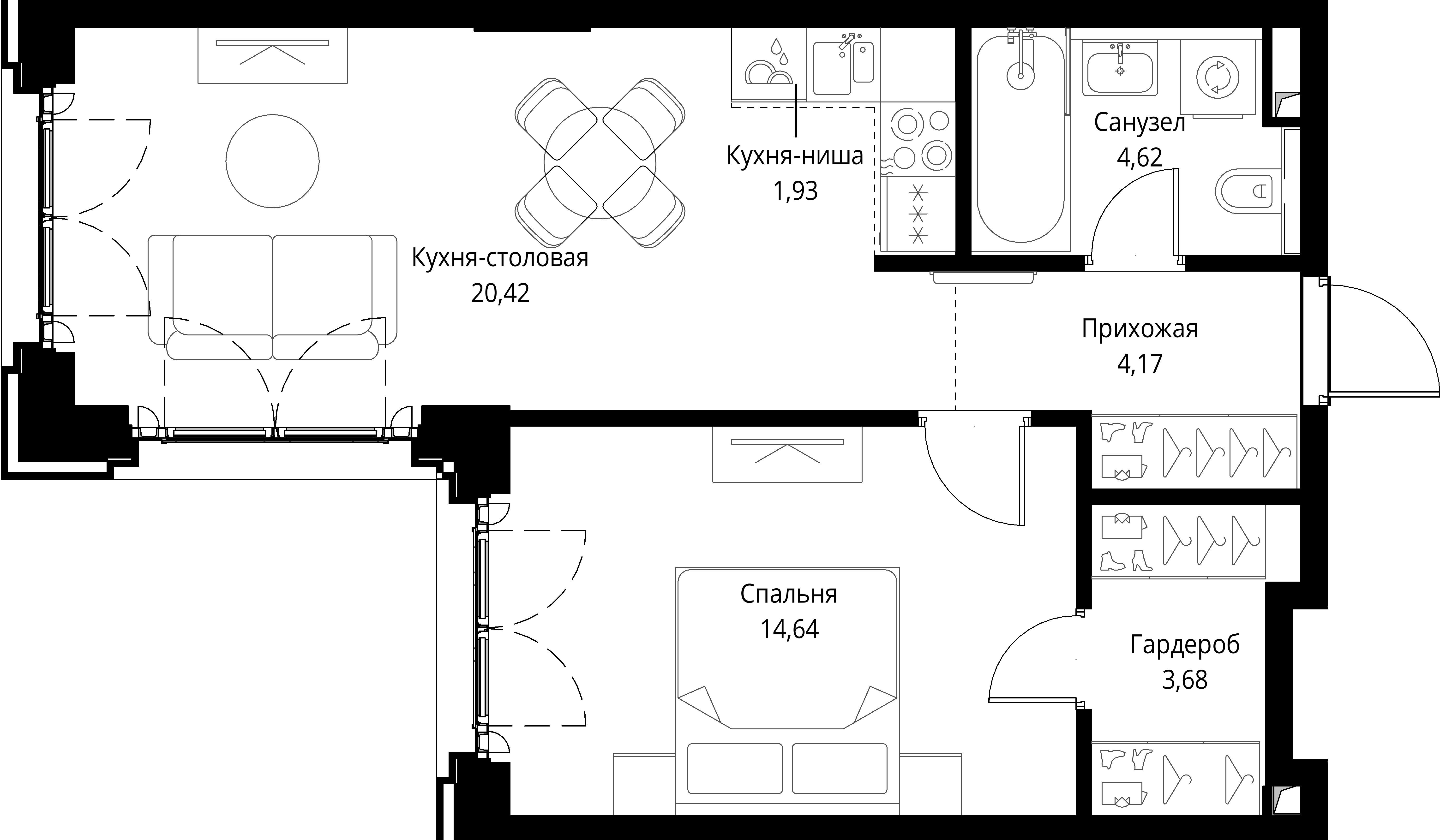 1-комнатная, 49,46 м² — 28 785 131 ₽