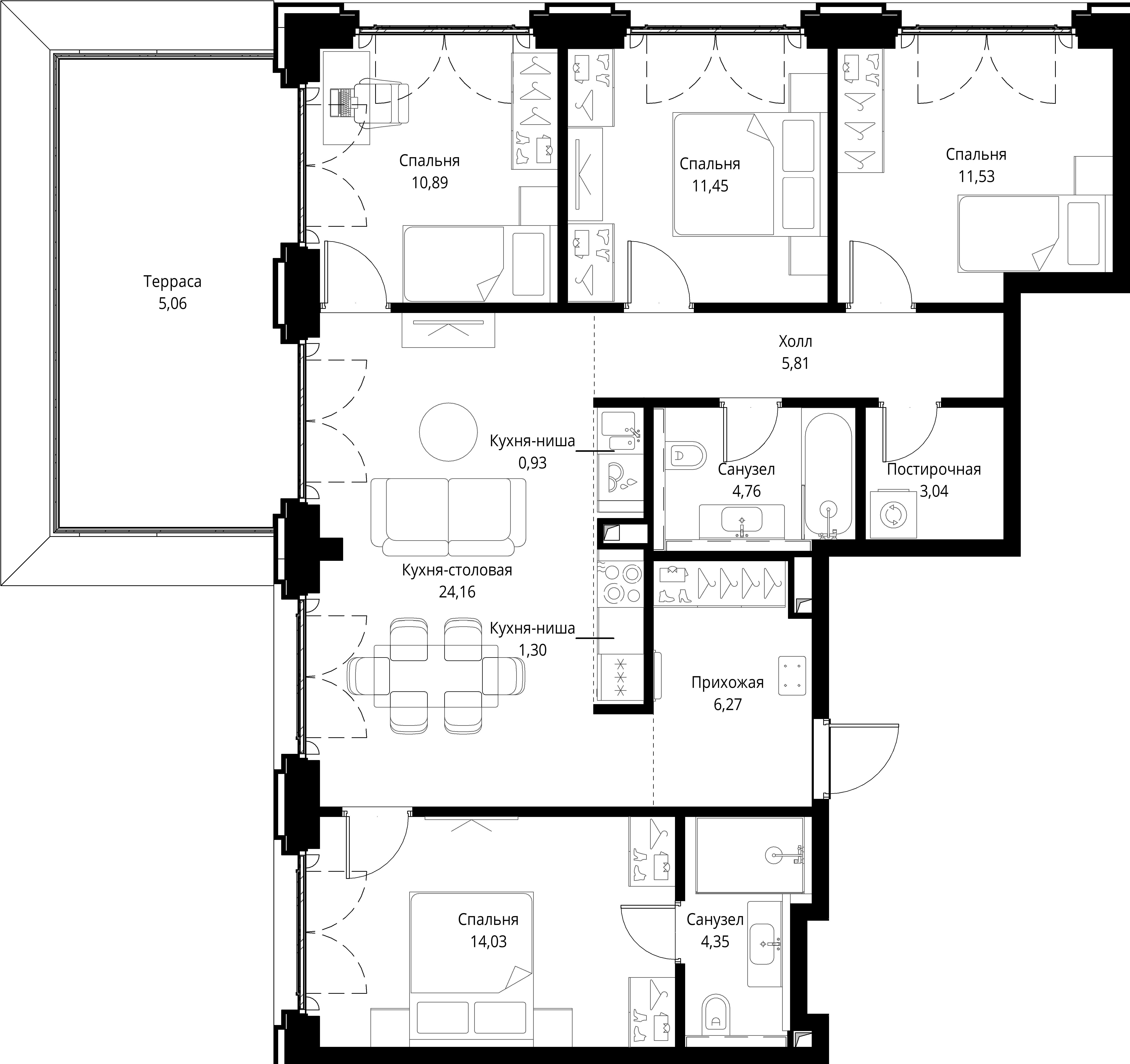 4-комнатная, 103,57 м² — 75 610 750 ₽