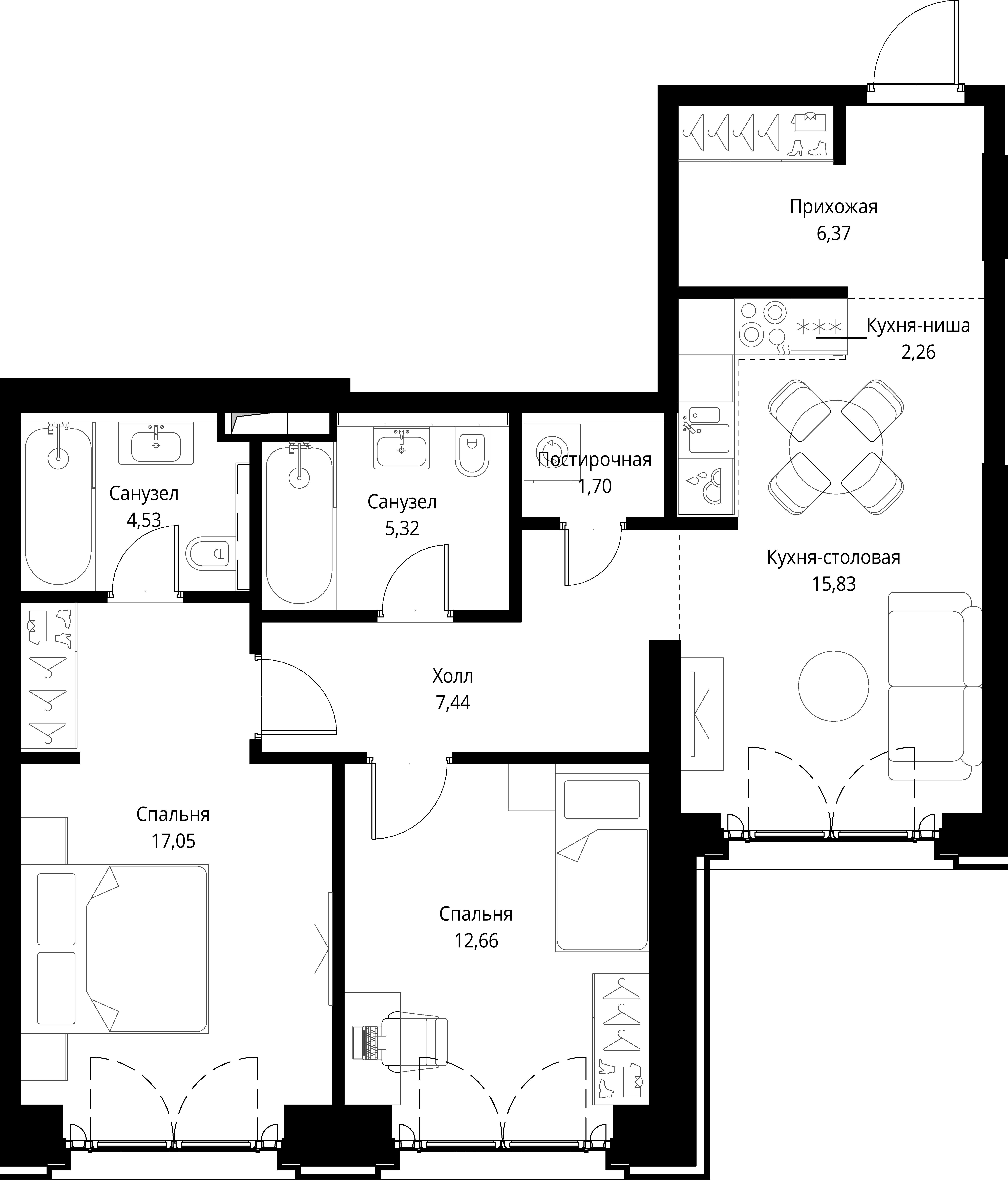 2-комнатная, 73,16 м² — 36 013 770 ₽