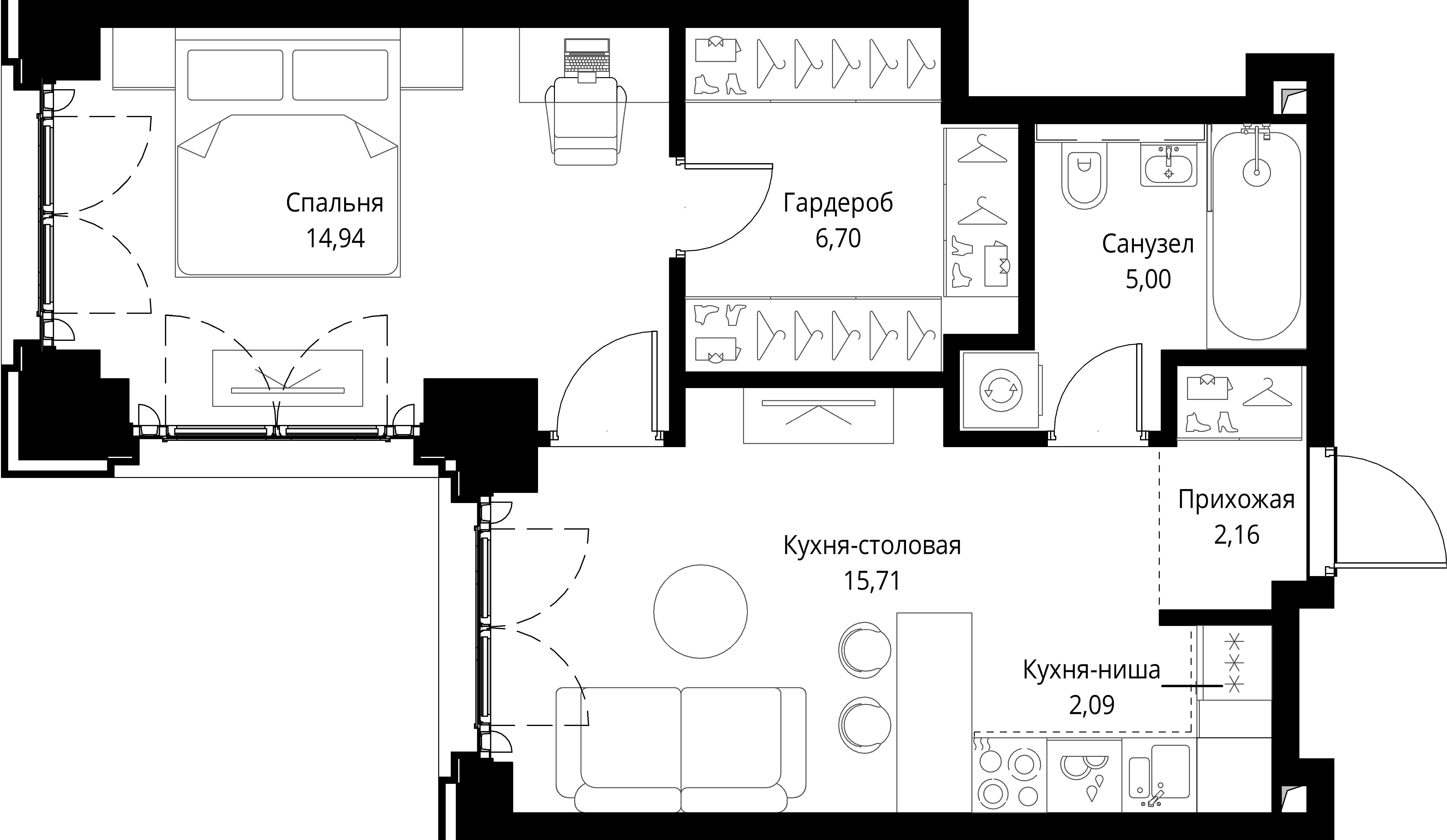 1-комнатная, 46,6 м² — 27 378 701 ₽