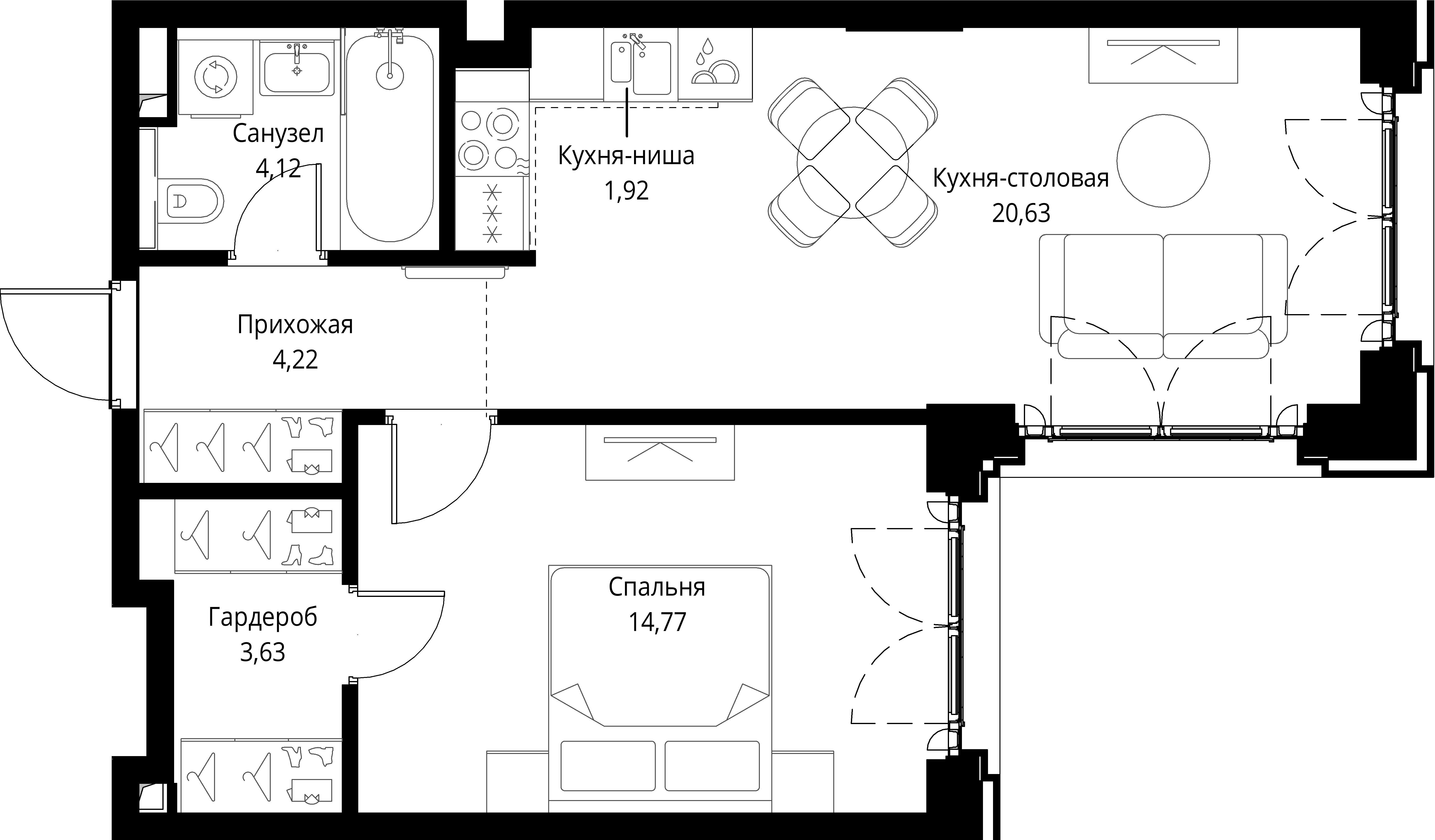 1-комнатная, 49,29 м² — 28 864 283 ₽