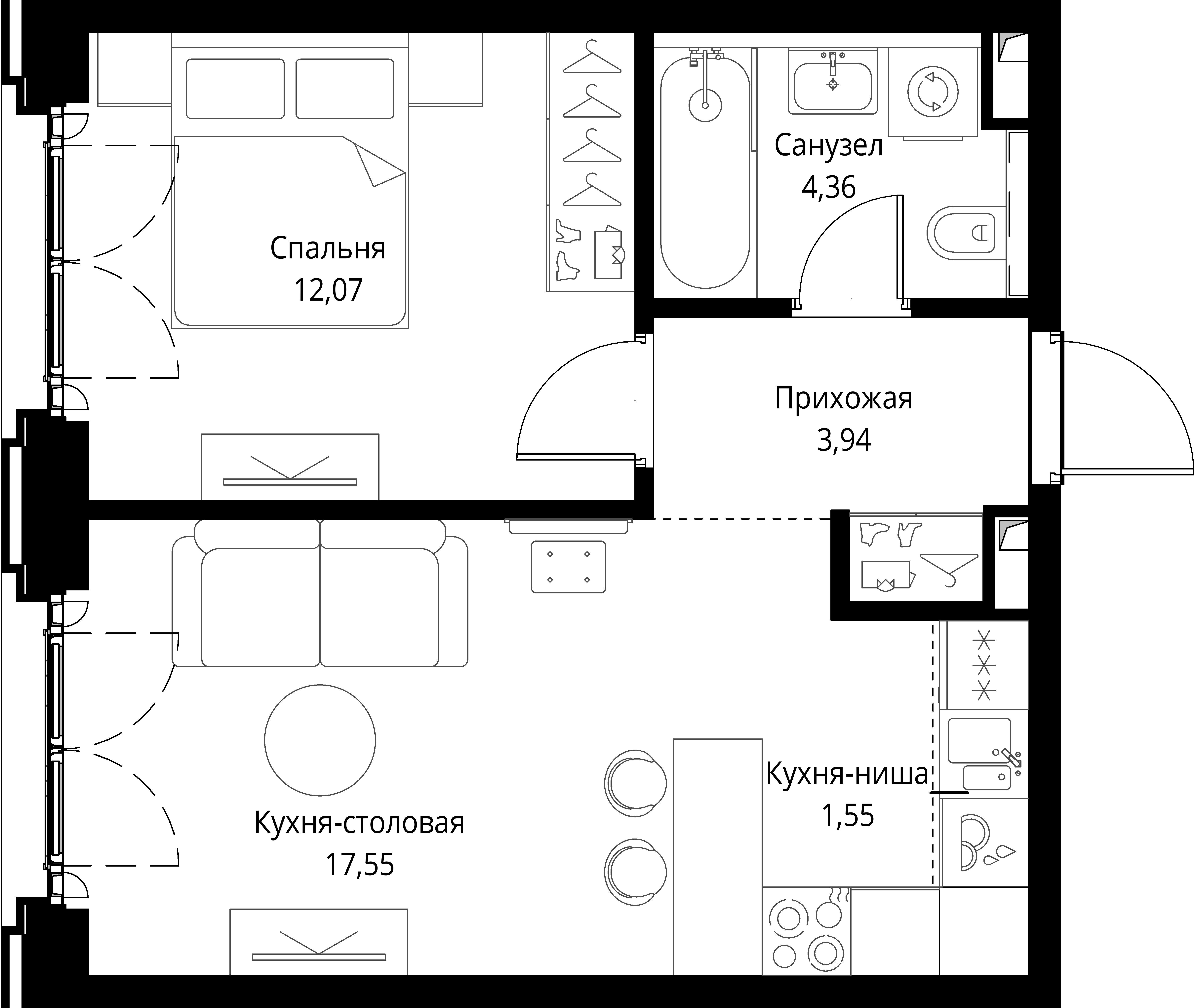 1-комнатная, 39,47 м² — 23 575 833 ₽