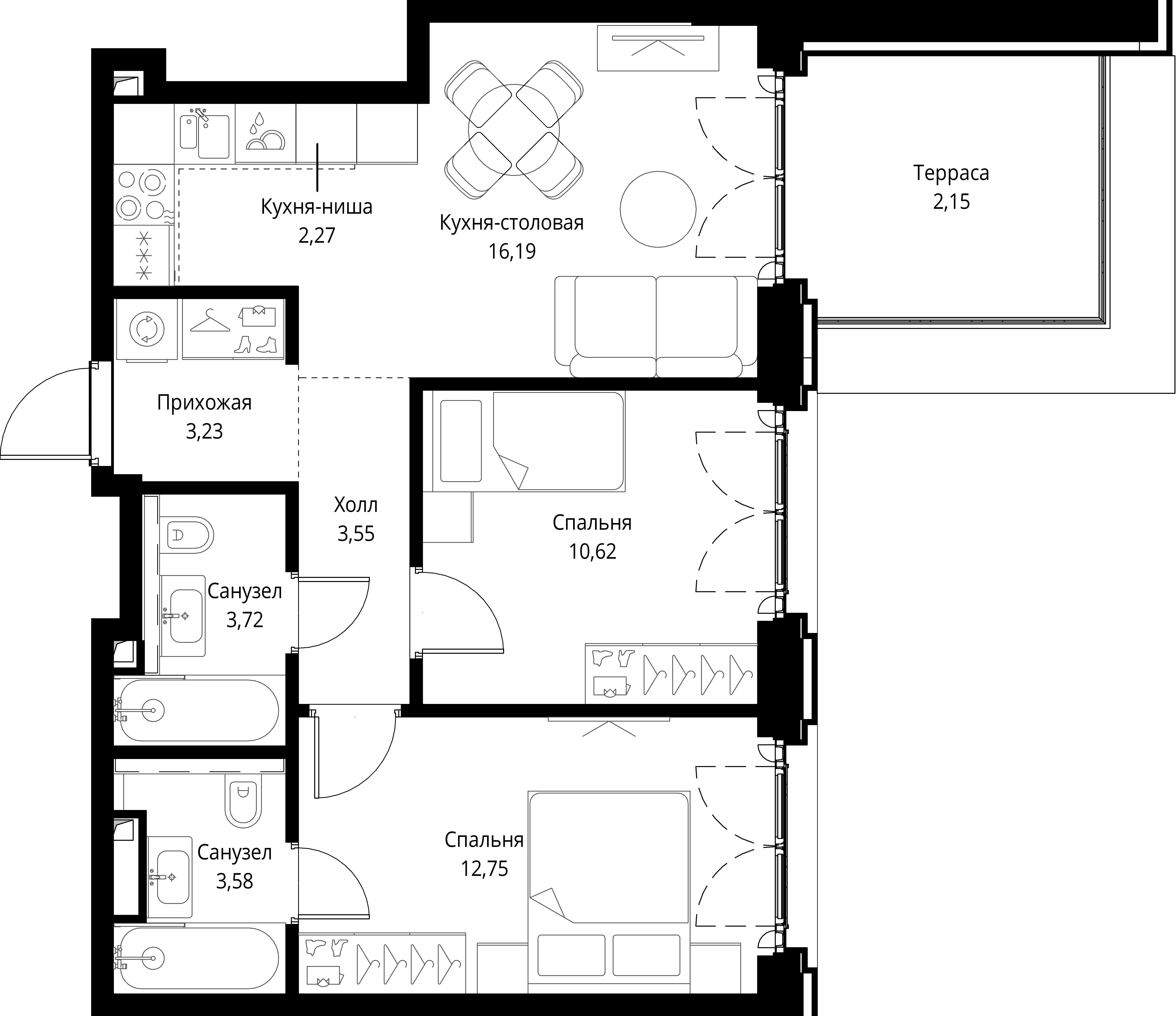 2-комнатная, 58,06 м² — 33 155 065 ₽