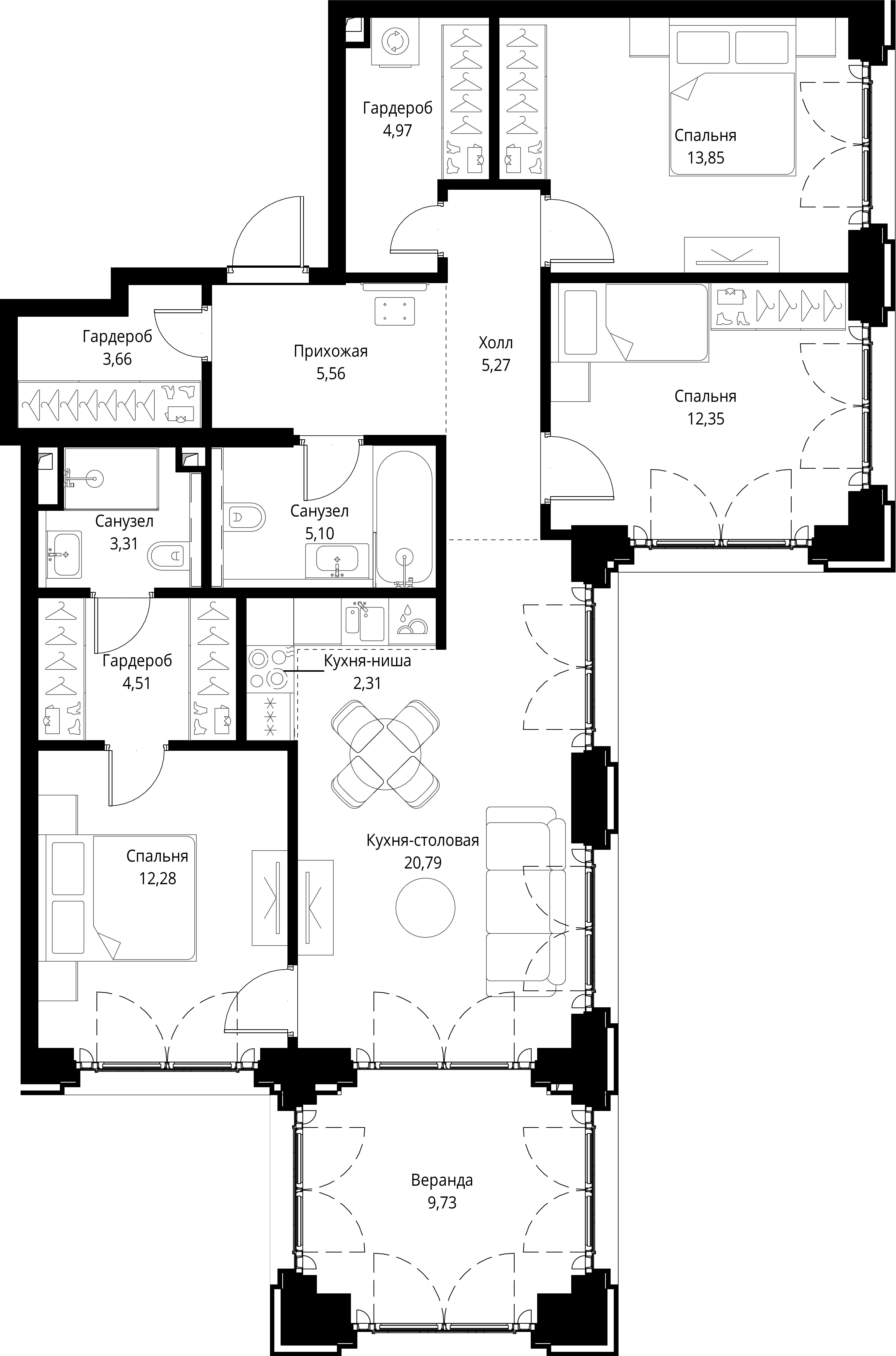 3-комнатная, 103,69 м² — 61 090 632 ₽