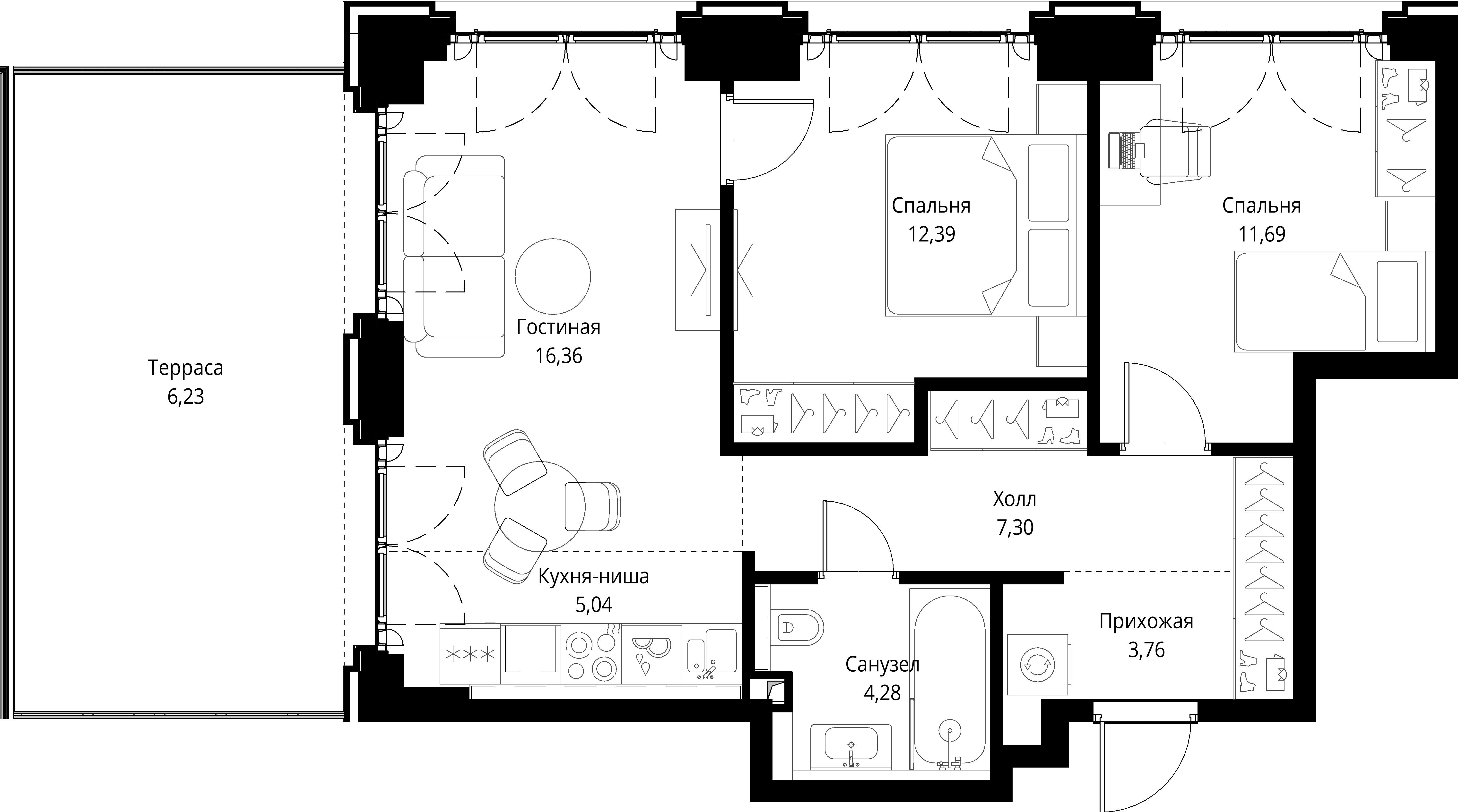 2-комнатная, 67,05 м² — 34 612 866 ₽