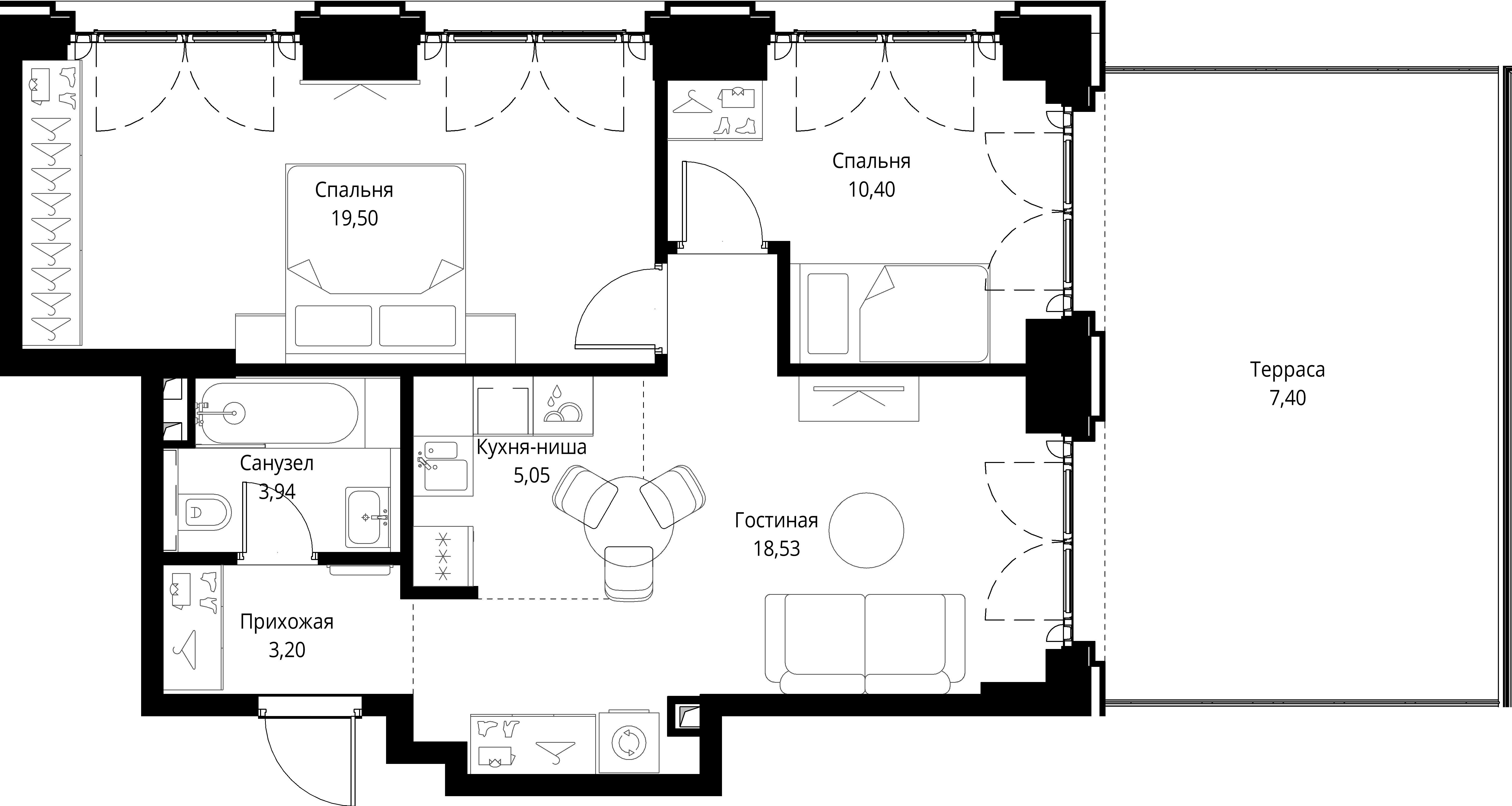 2-комнатная, 68,02 м² — 34 220 127 ₽