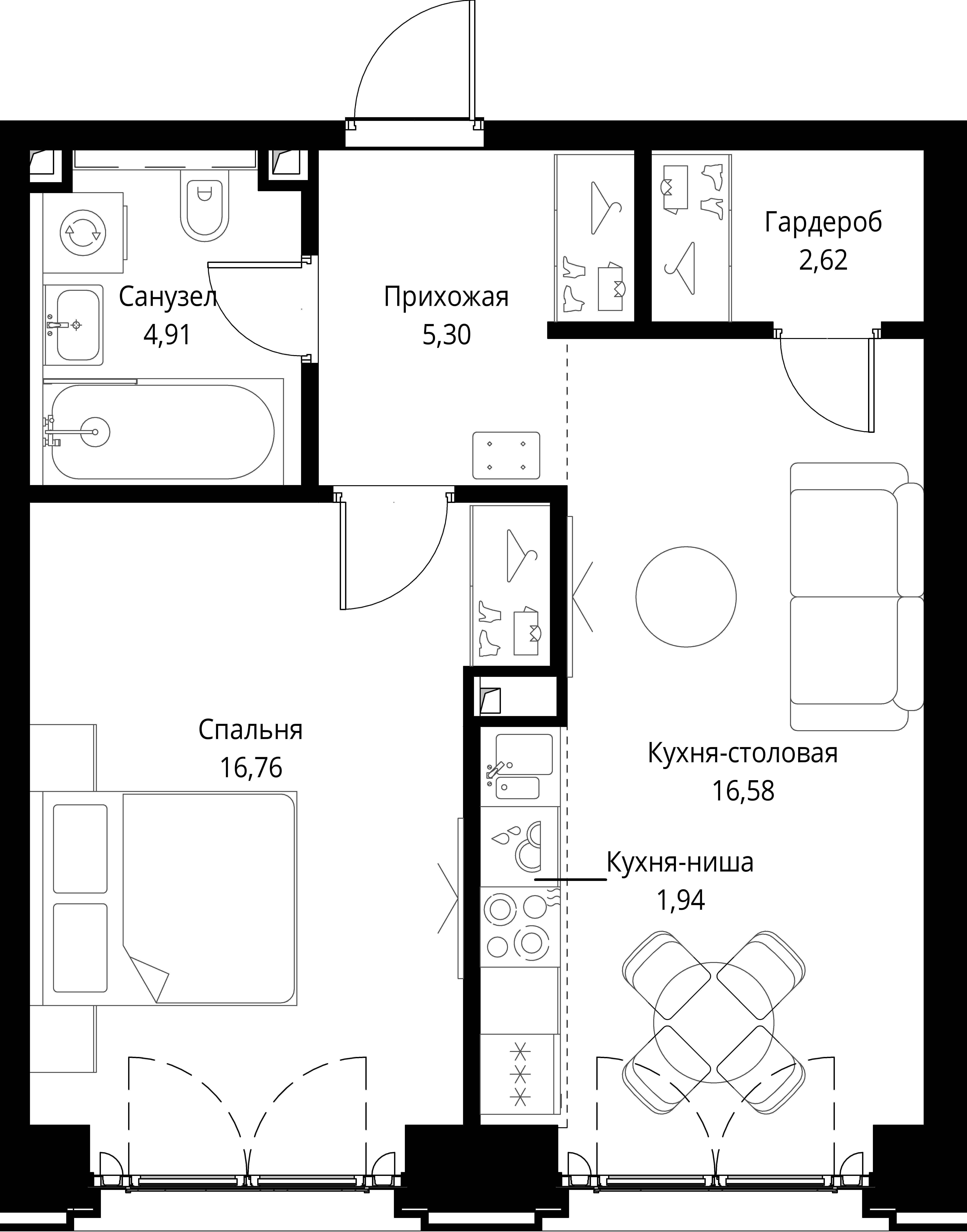 1-комнатная, 48,11 м² — 27 507 421 ₽