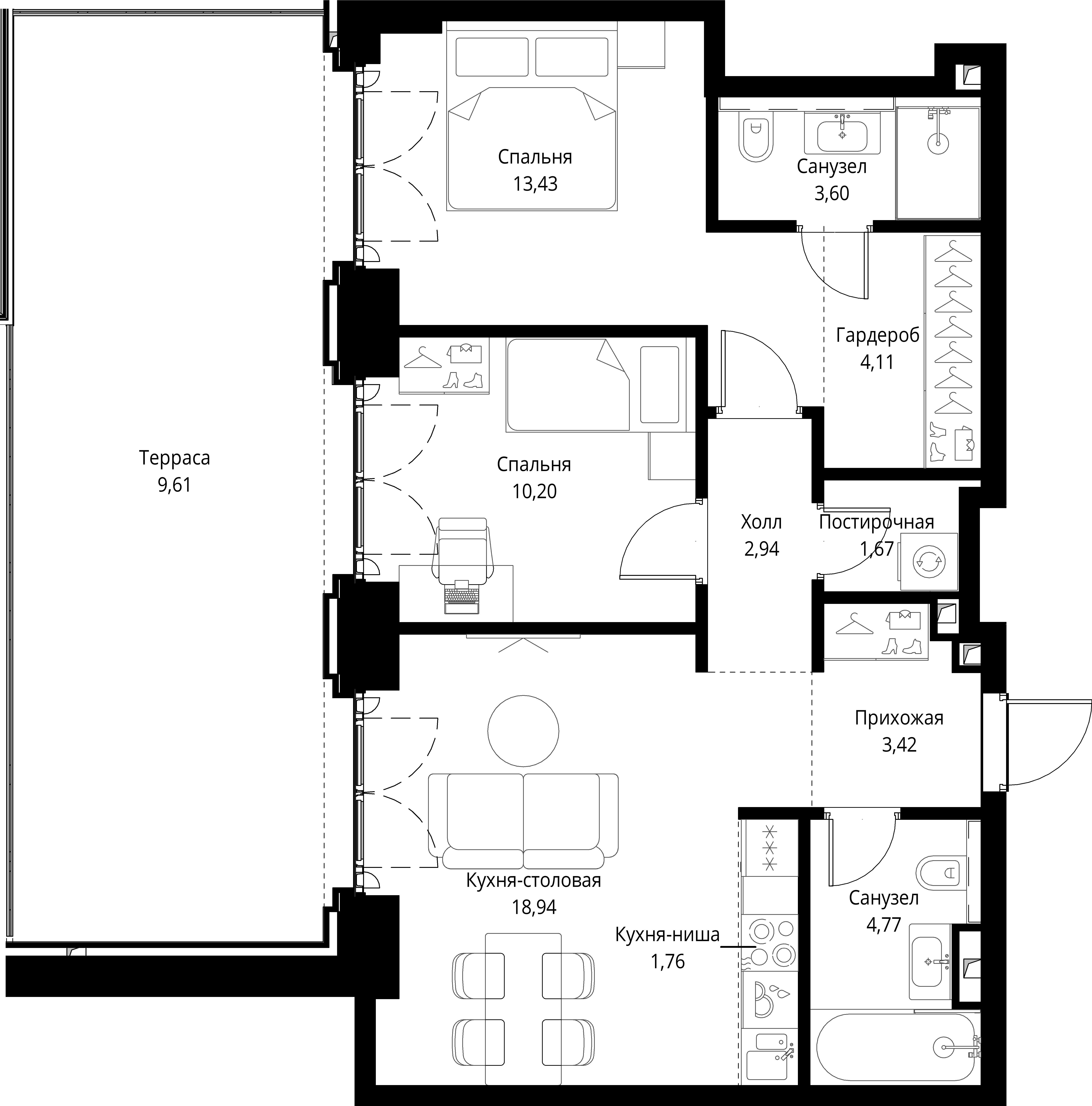 2-комнатная, 74,45 м² — 35 240 609 ₽