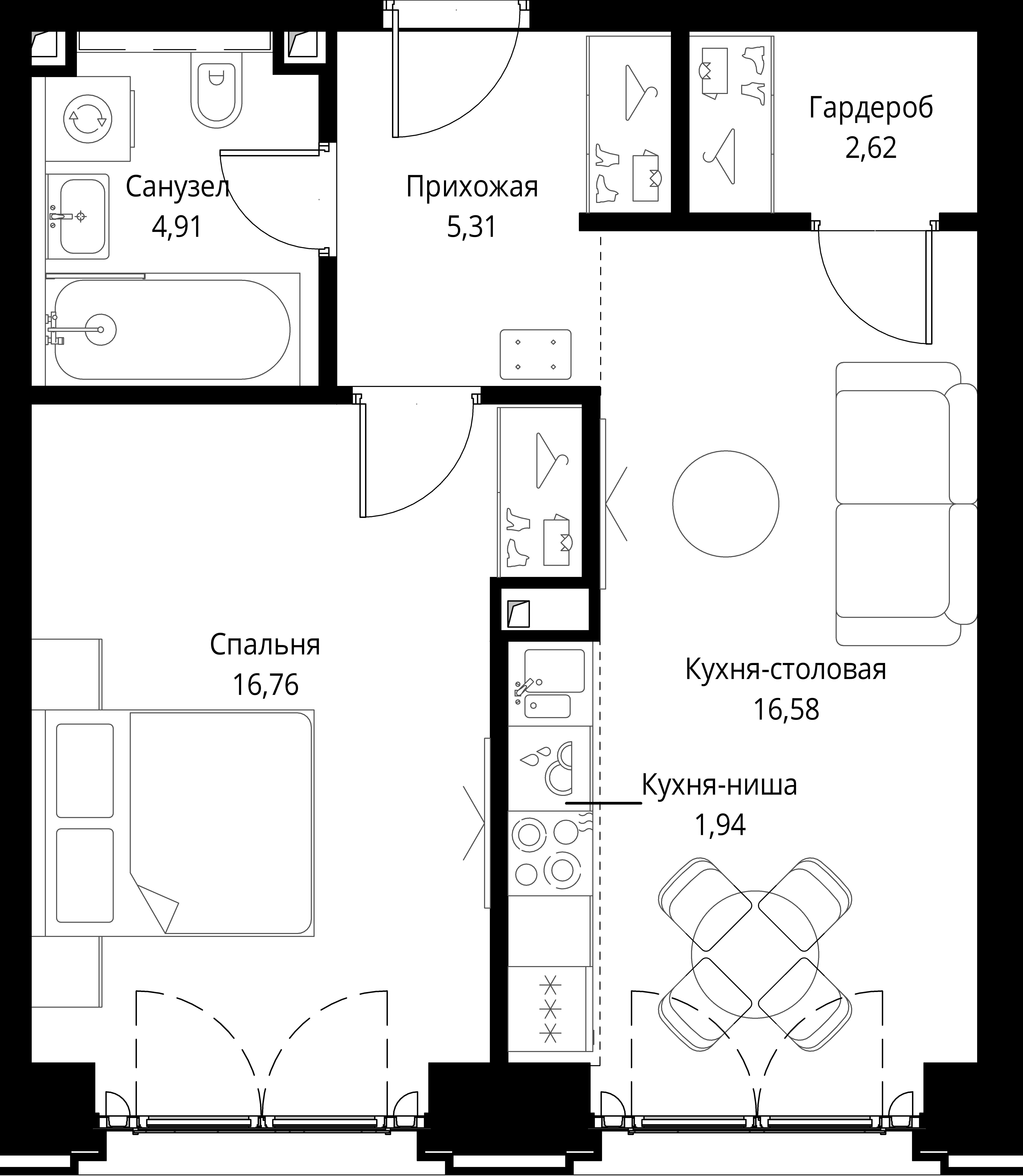 1-комнатная, 48,12 м² — 30 501 348 ₽
