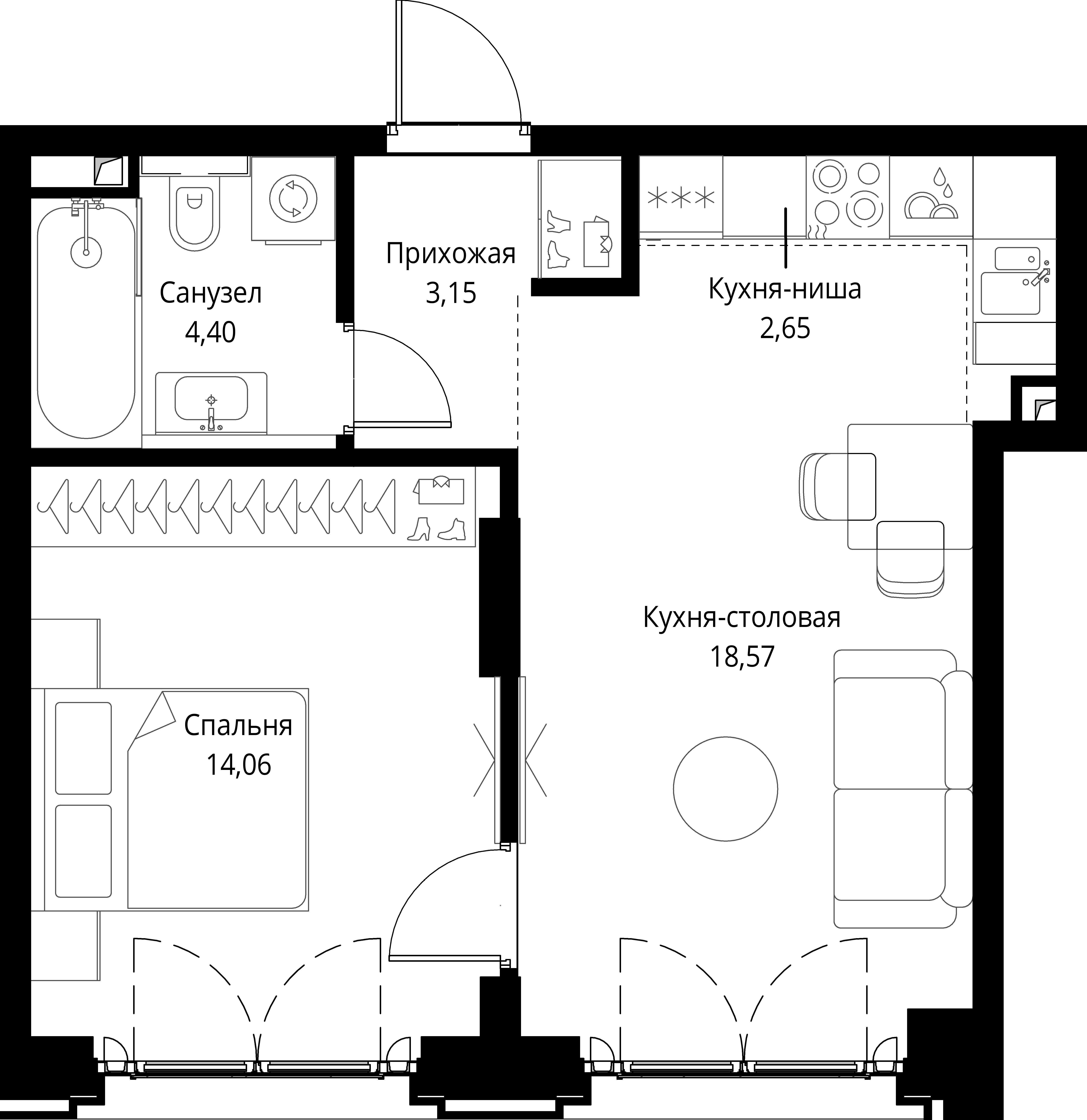 1-комнатная, 42,83 м² — 27 674 394 ₽