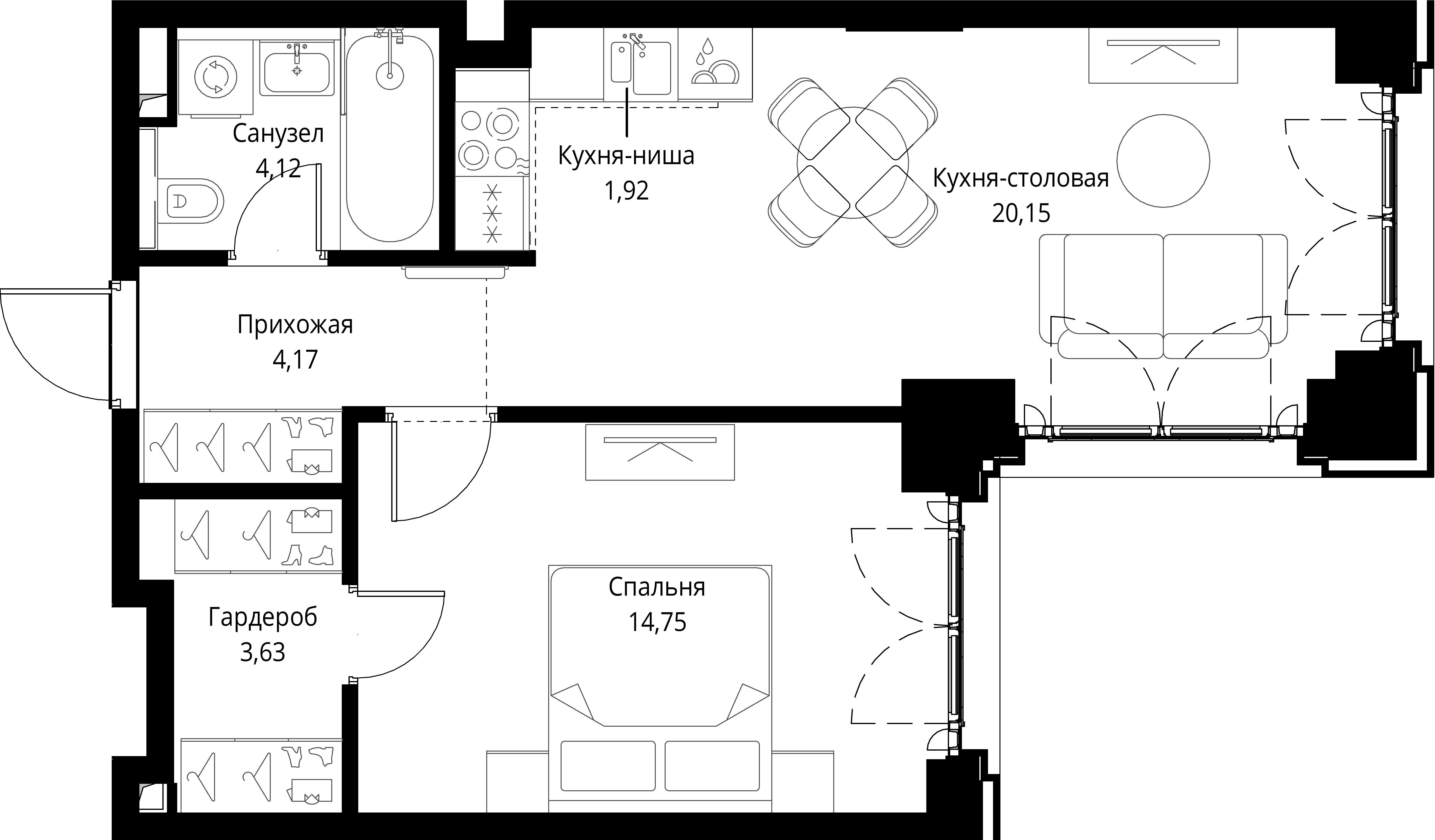 1-комнатная, 48,74 м² — 28 226 676 ₽