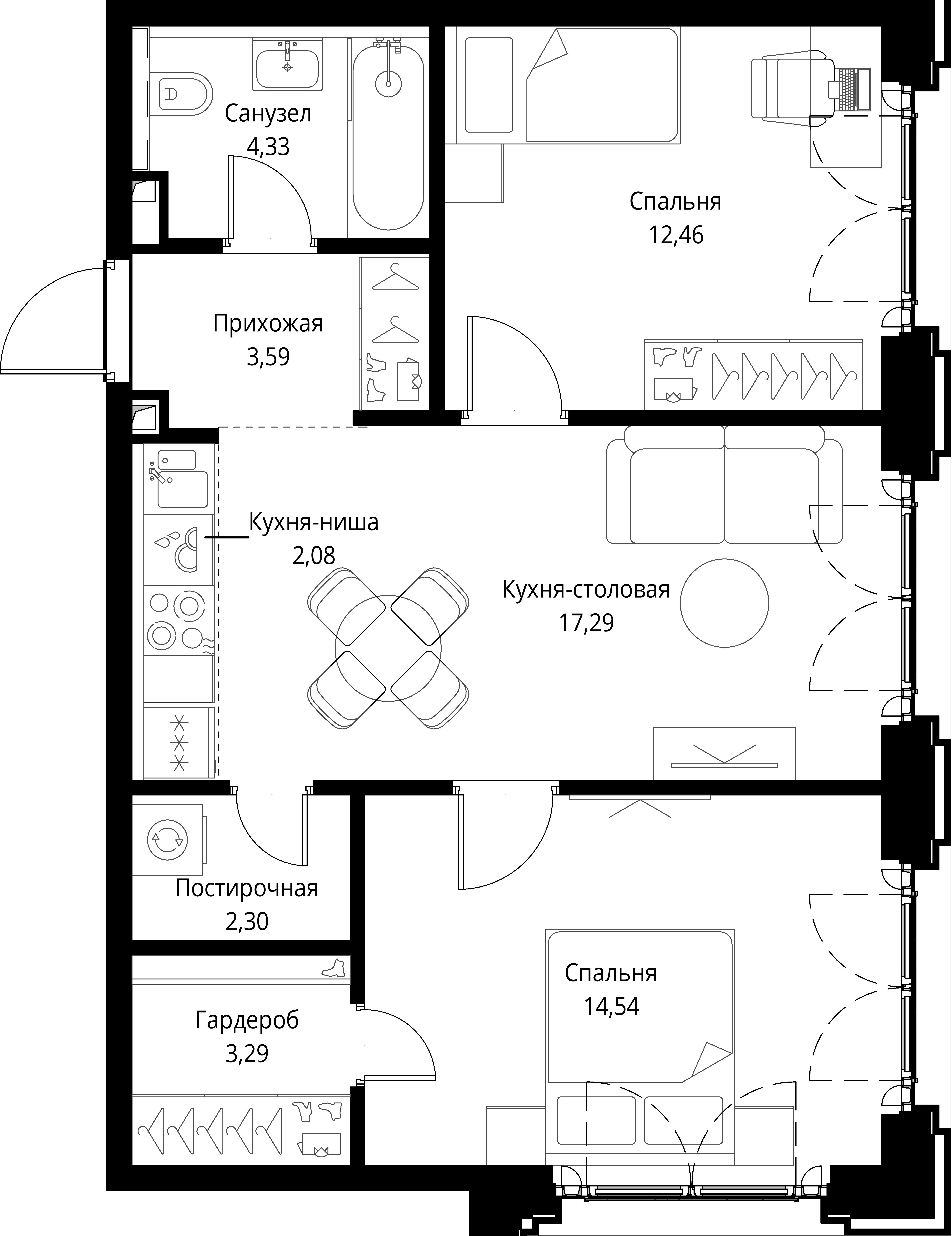 2-комнатная, 59,88 м² — 31 726 651 ₽
