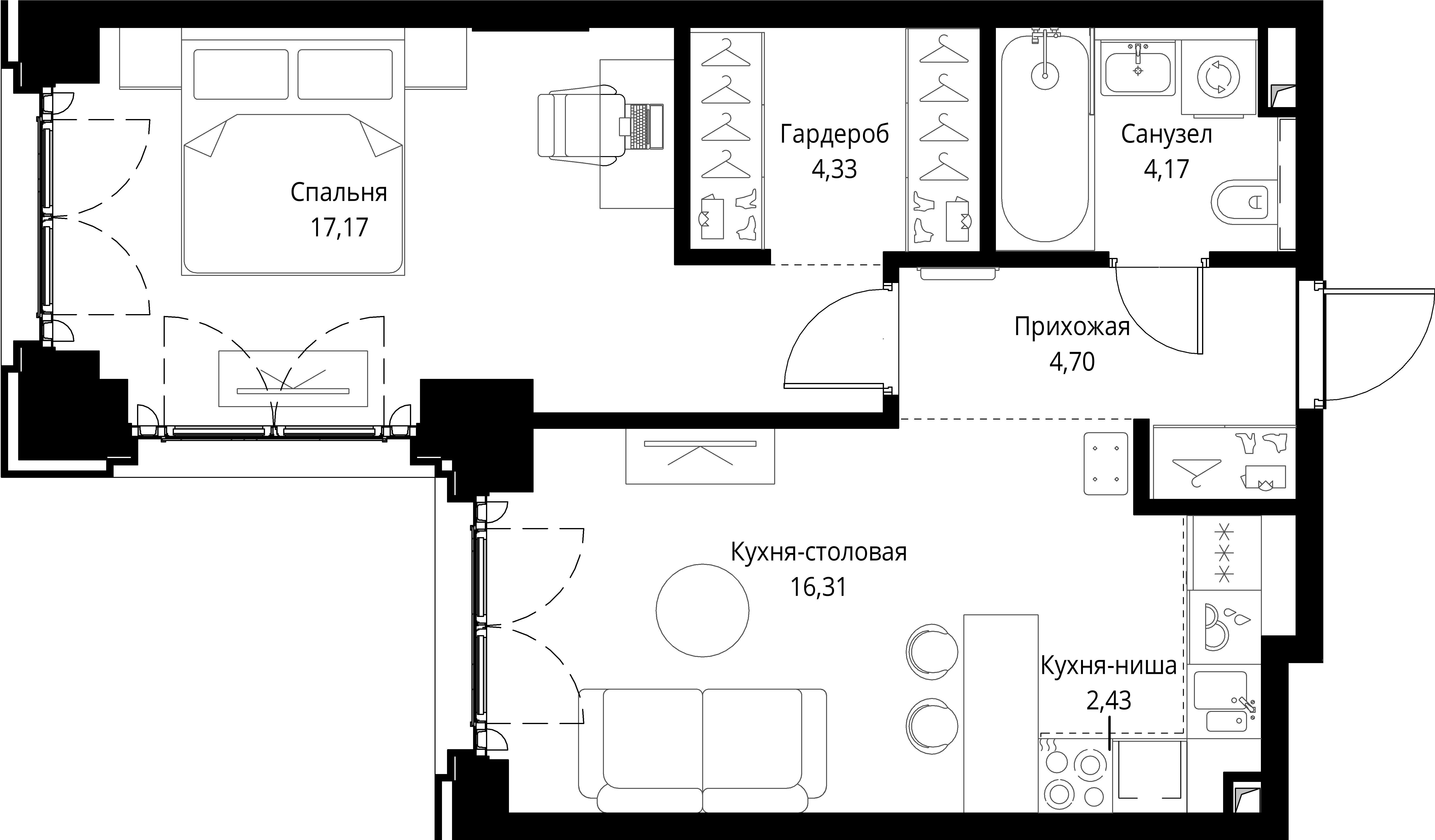 1-комнатная, 49,11 м² — 27 800 640 ₽