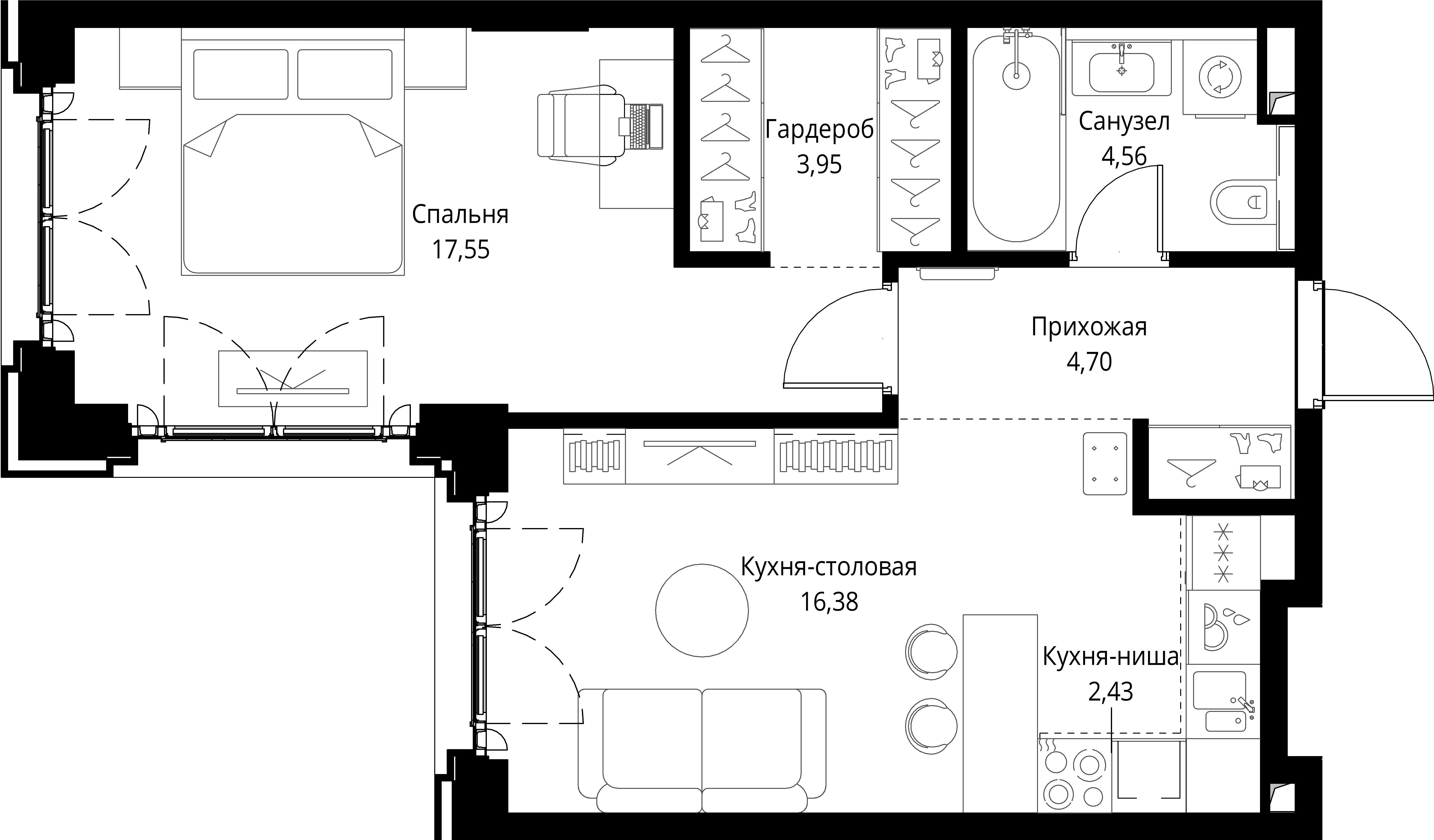 1-комнатная, 49,57 м² — 28 249 174 ₽