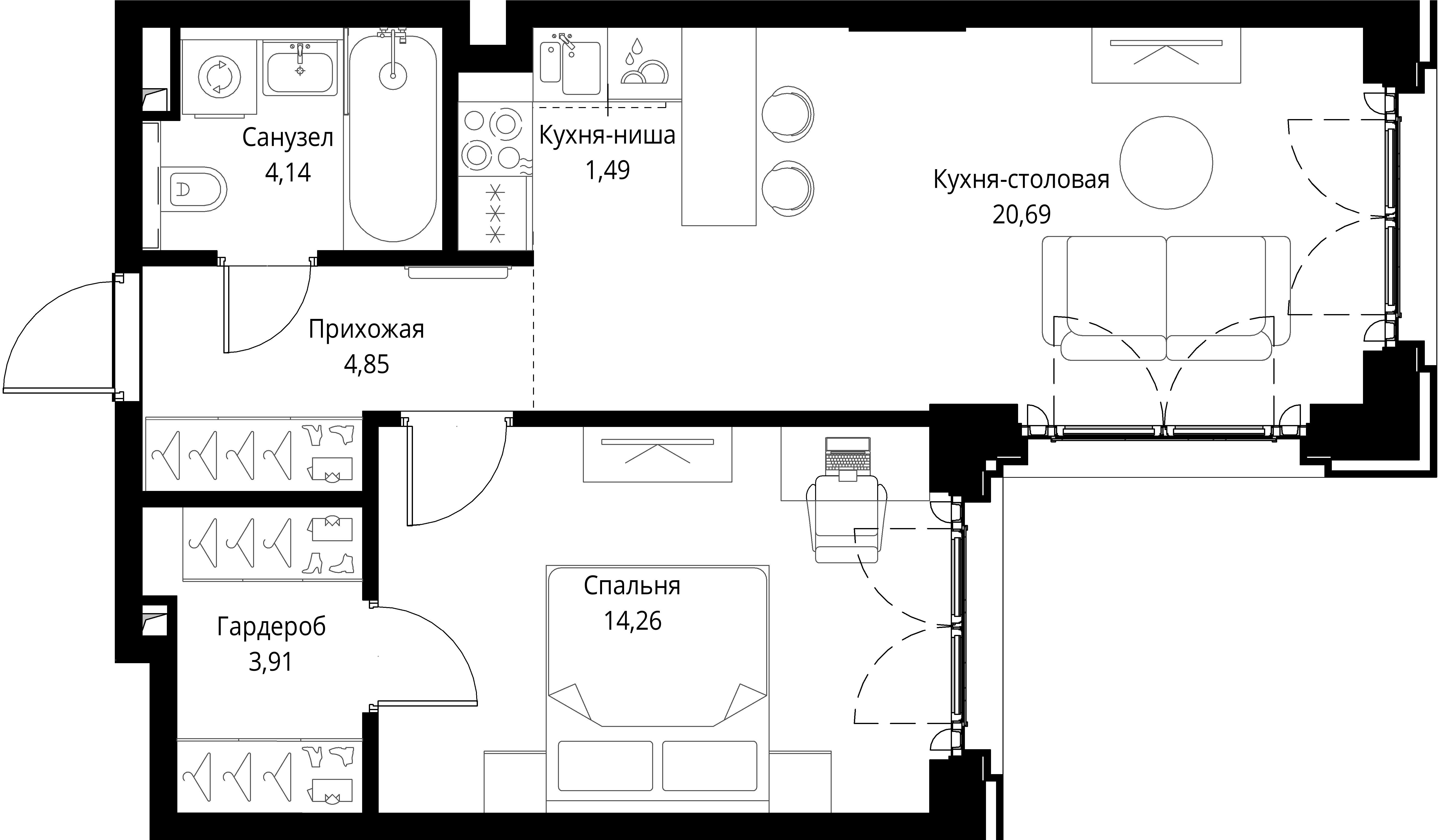 1-комнатная, 49,34 м² — 28 744 669 ₽