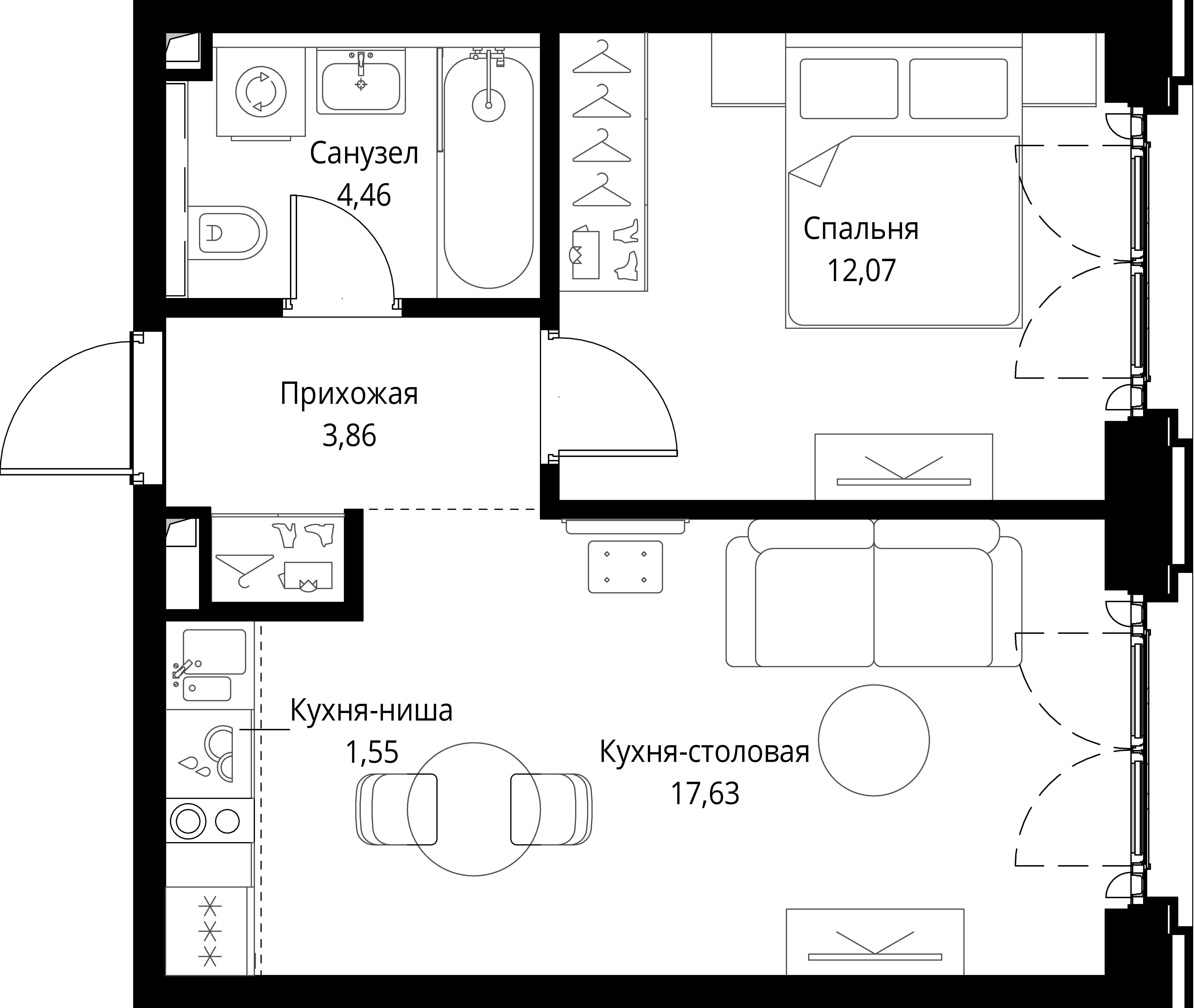 1-комнатная, 39,57 м² — 25 539 684 ₽