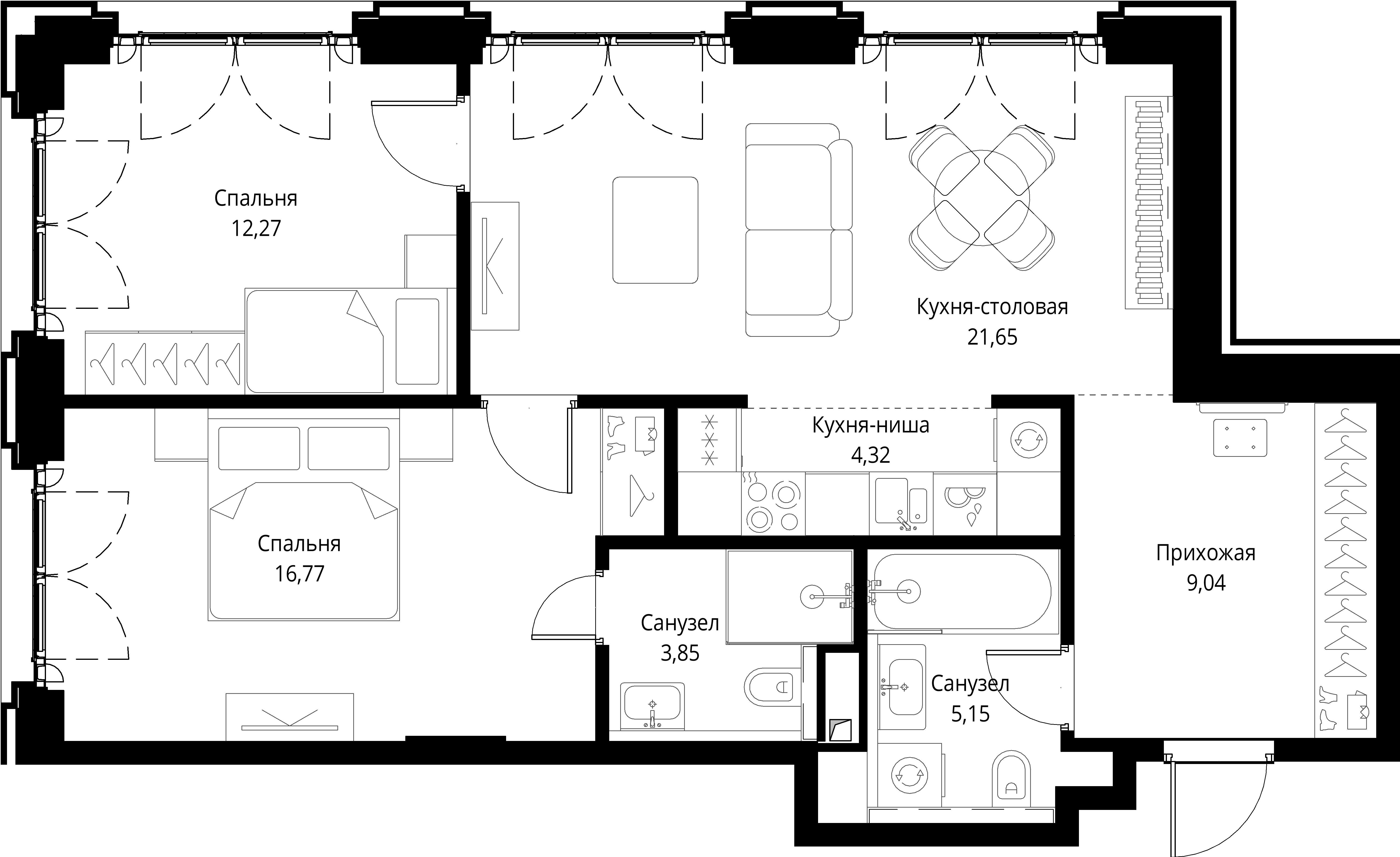 2-комнатная, 73,05 м² — 36 509 907 ₽