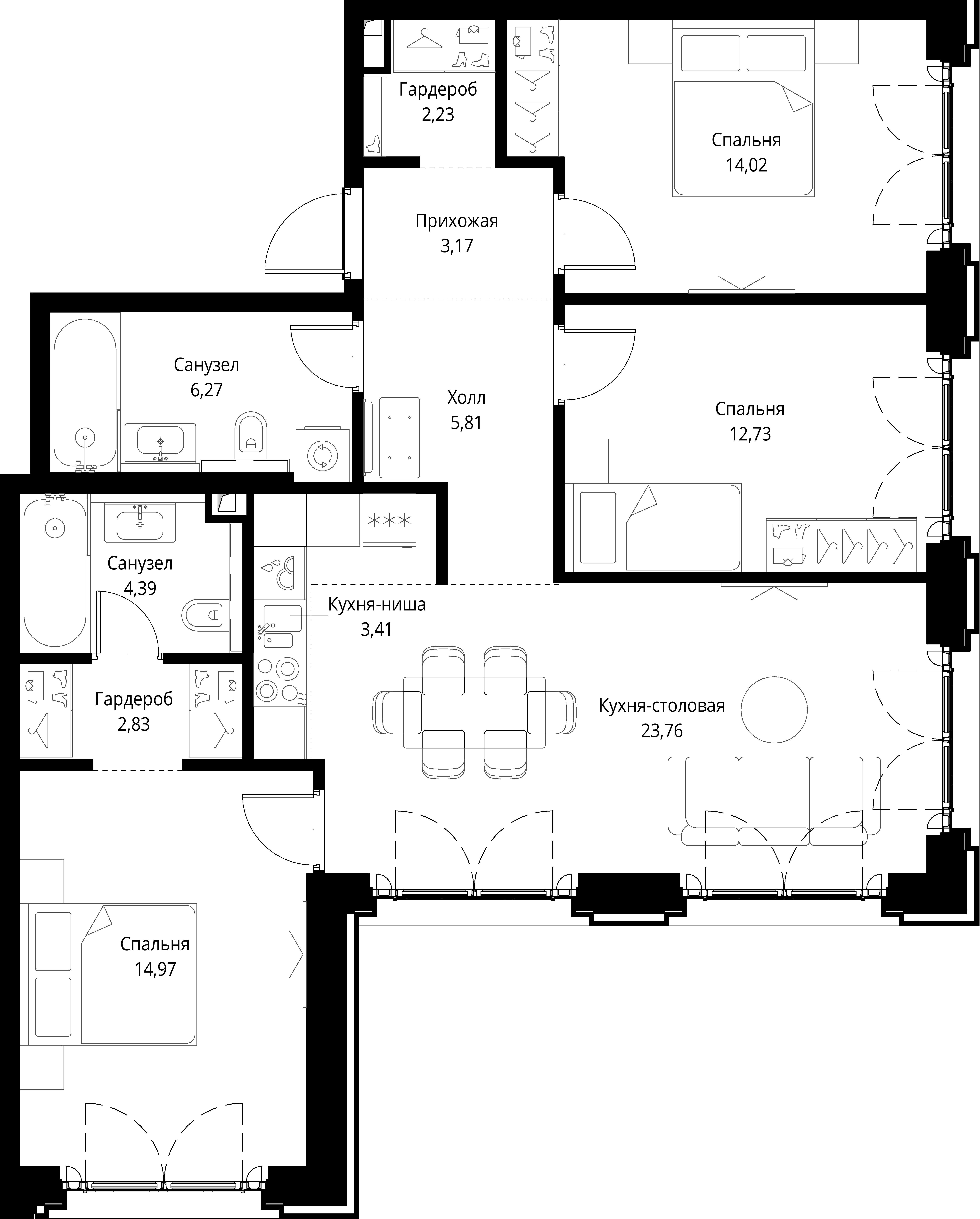 3-комнатная, 93,59 м² — 55 142 562 ₽