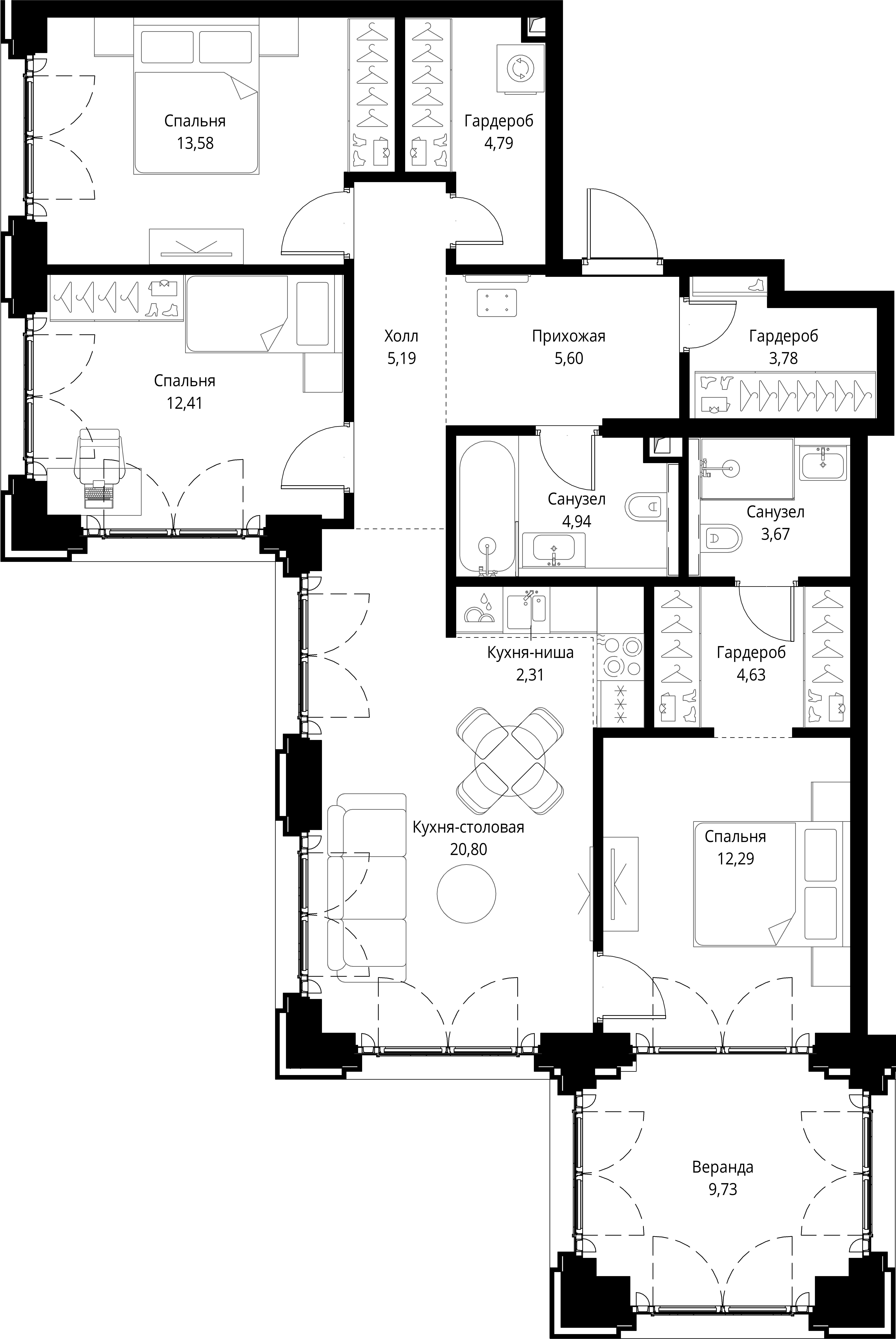 3-комнатная, 103,72 м² — 61 108 307 ₽