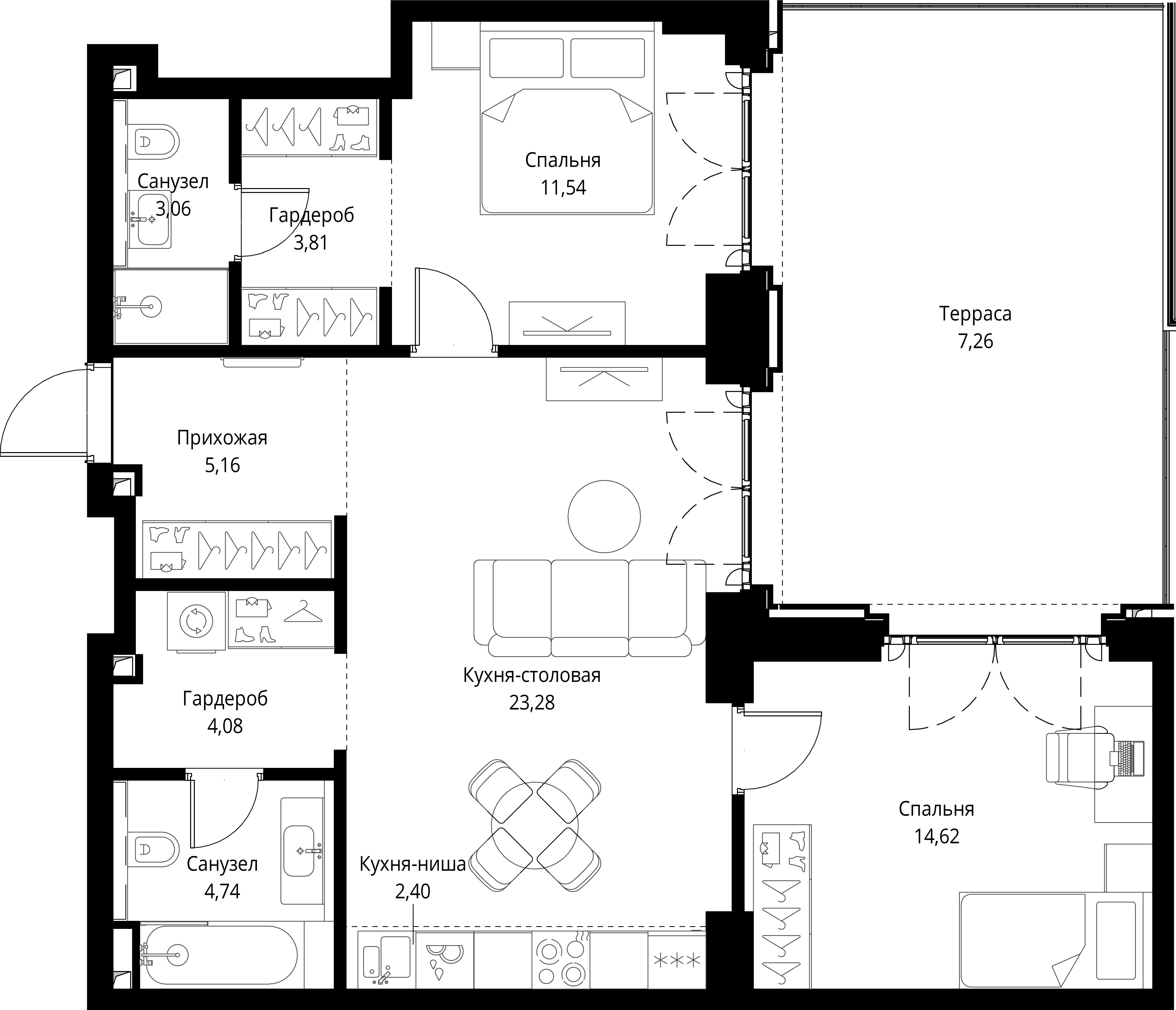 2-комнатная, 79,95 м² — 36 251 360 ₽