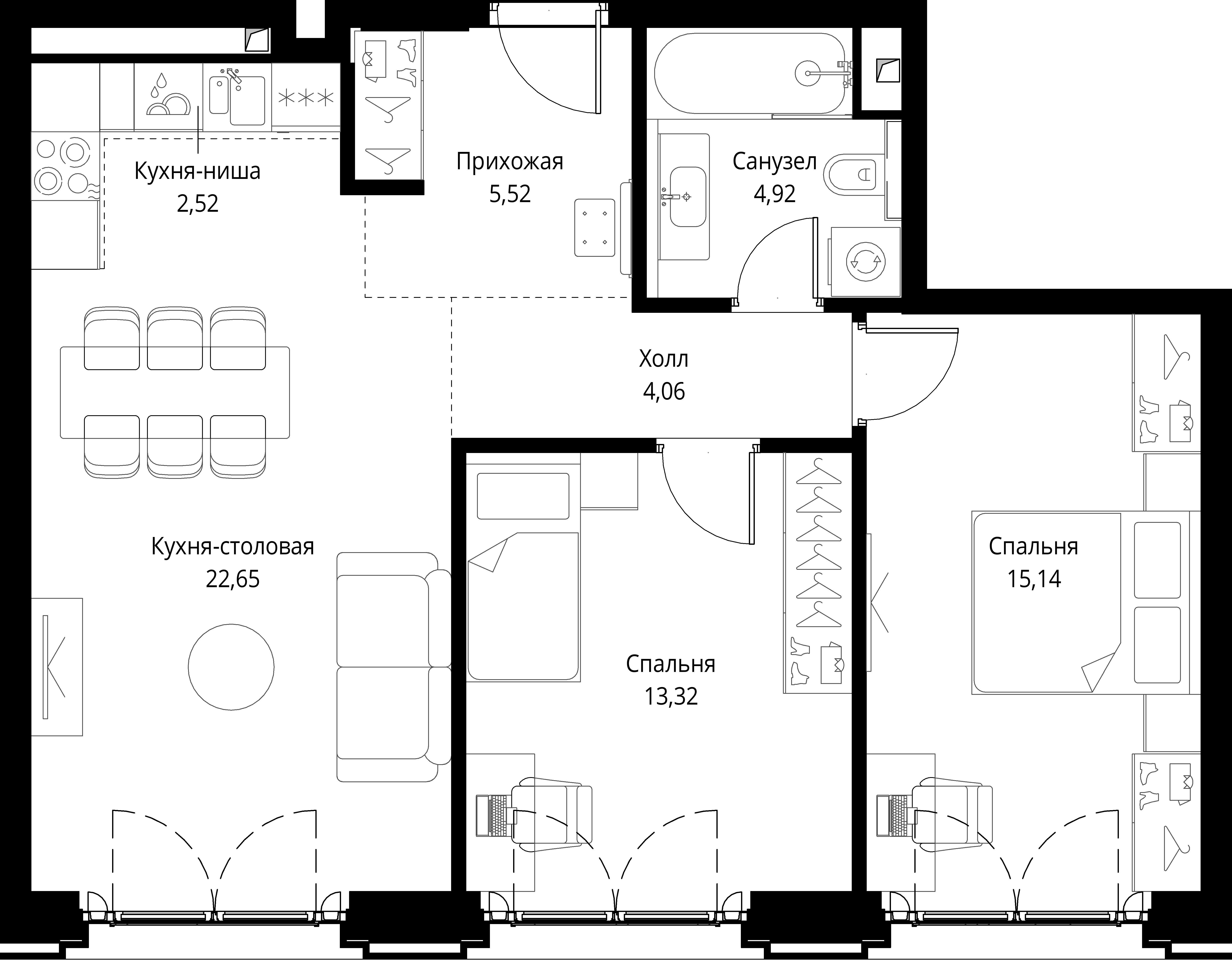 2-комнатная, 68,13 м² — 34 850 498 ₽