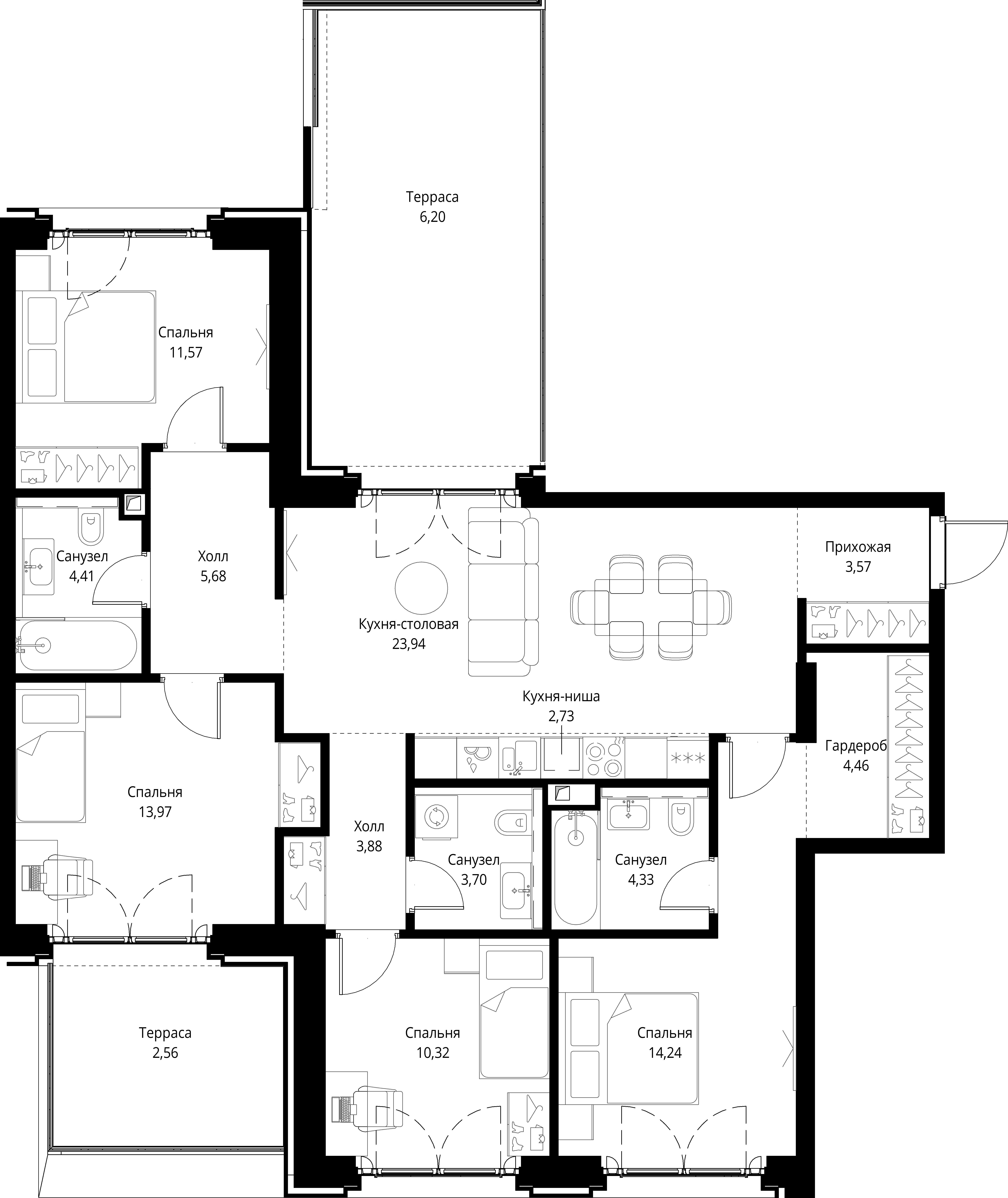 4-комнатная, 115,56 м² — 49 222 701 ₽
