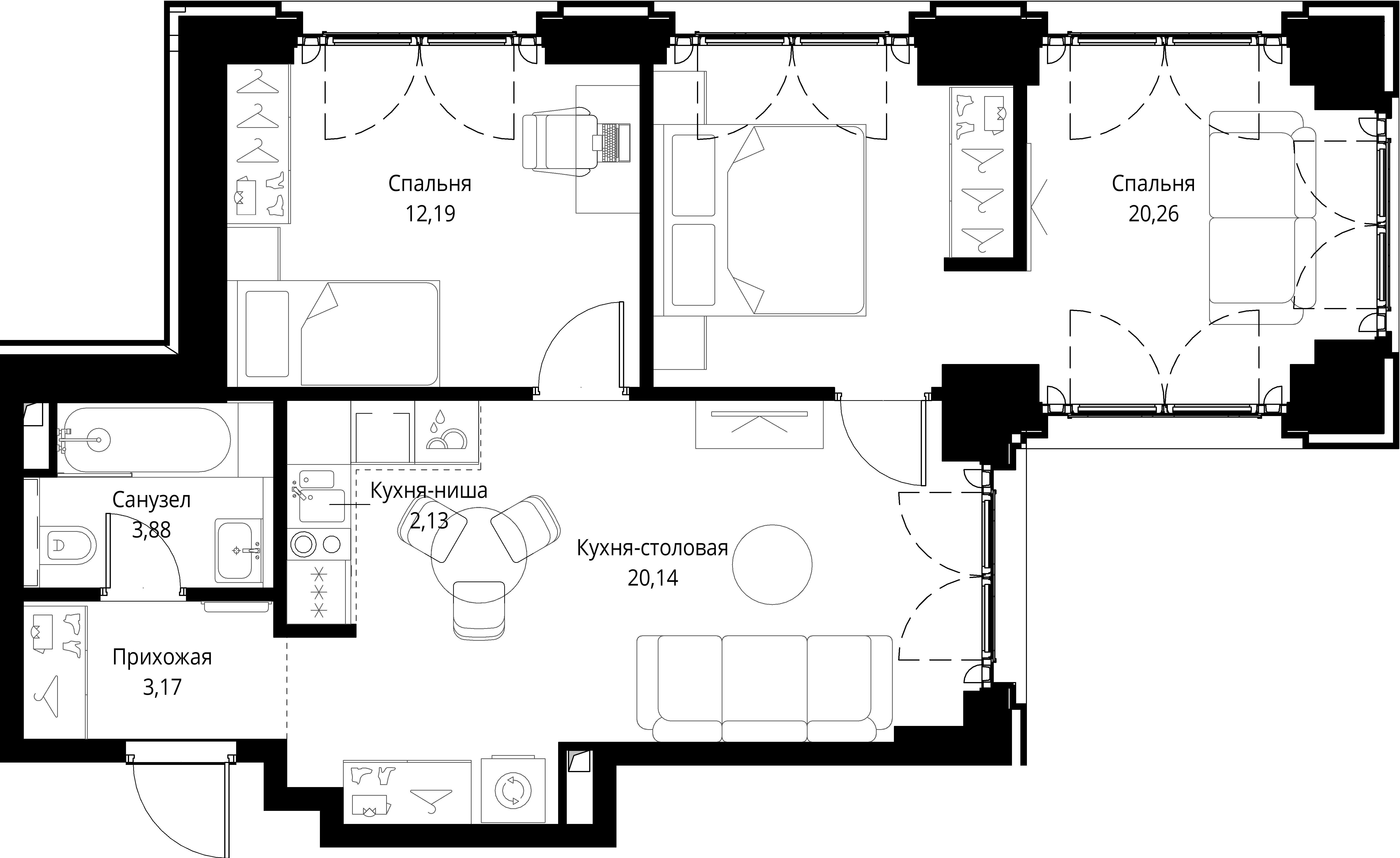 2-комнатная, 61,77 м² — 31 308 462 ₽