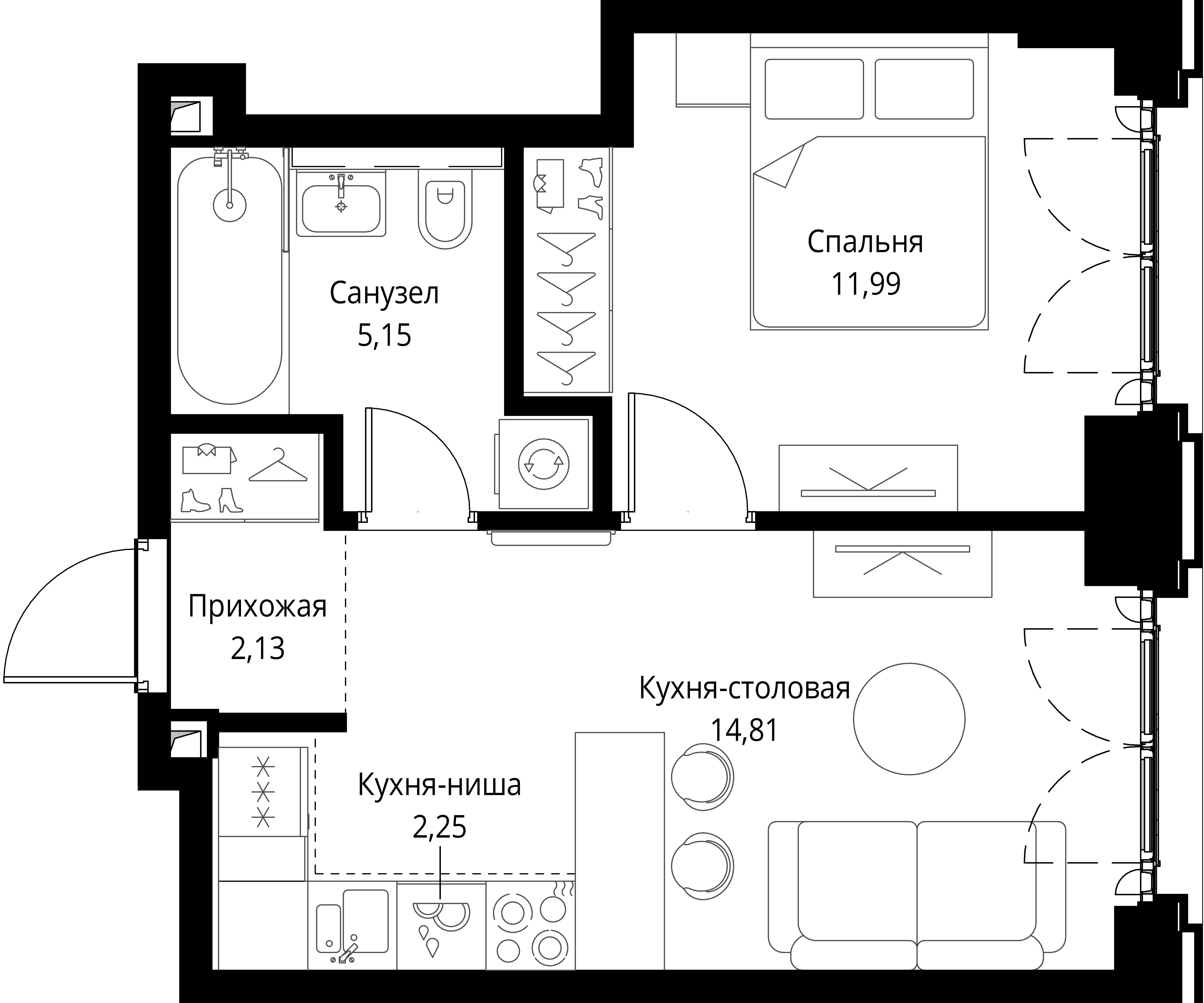 1-комнатная, 36,33 м² — 22 428 180 ₽