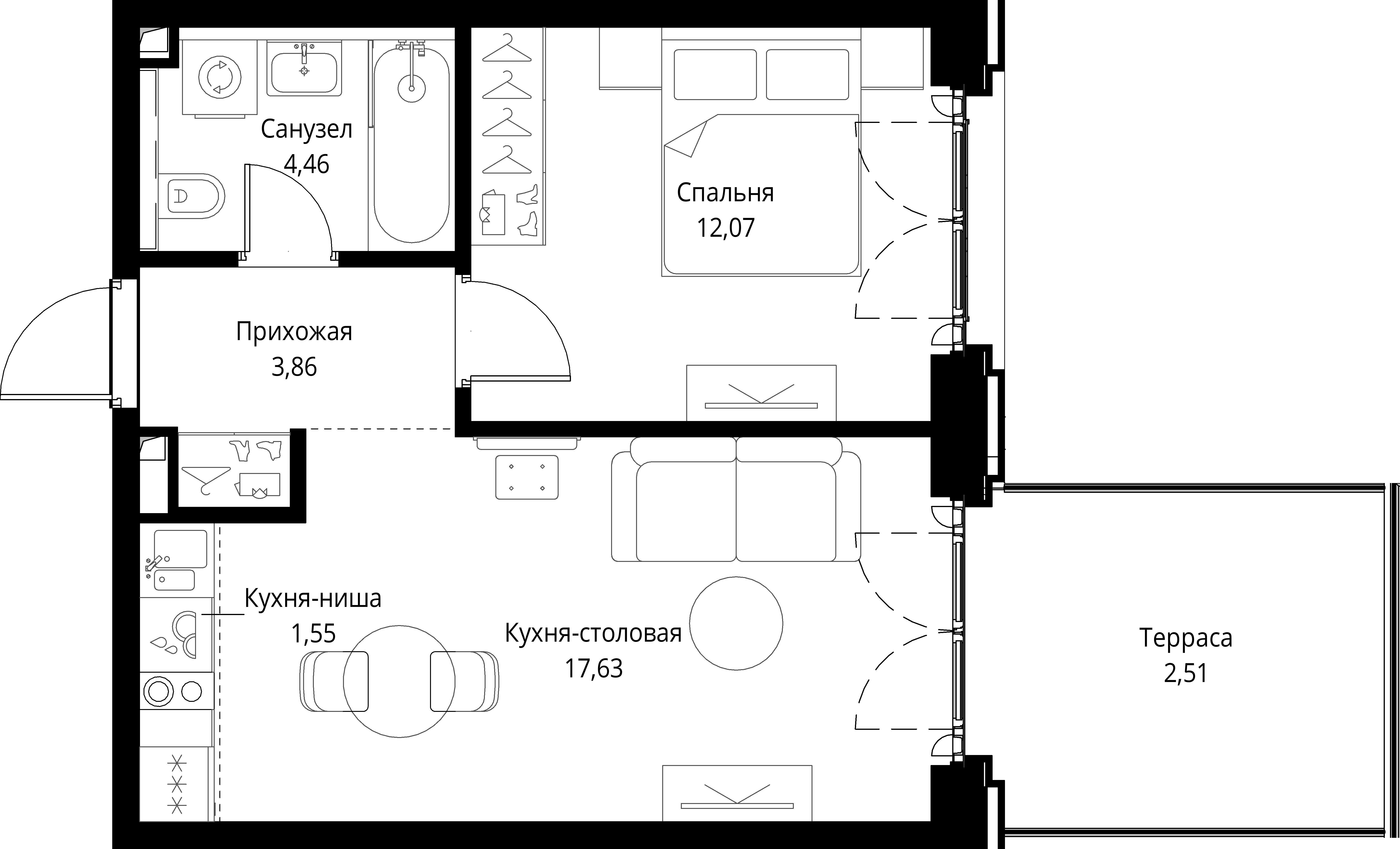 1-комнатная, 42,08 м² — 28 786 158 ₽