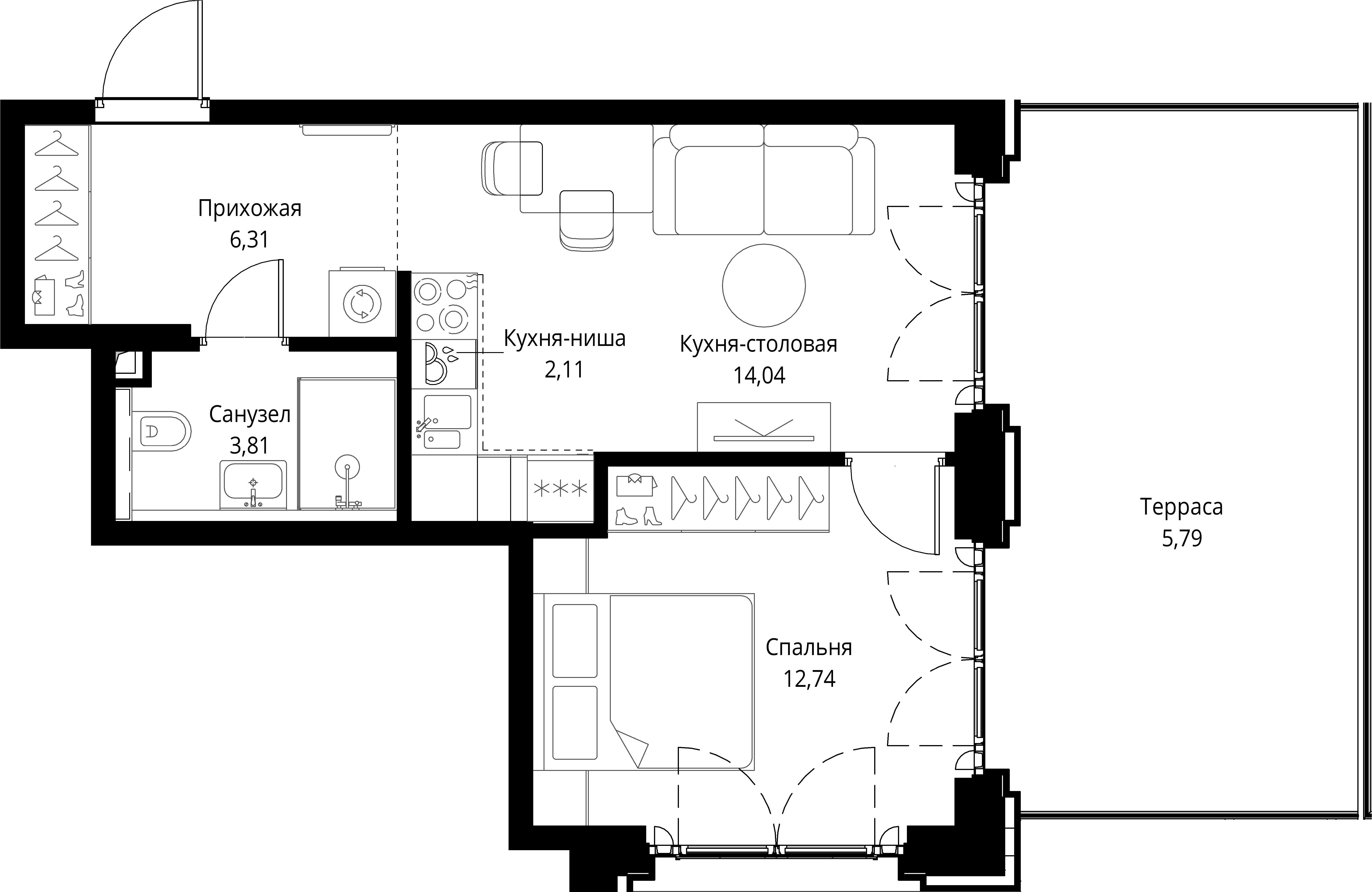 1-комнатная, 44,8 м² — 30 832 663 ₽