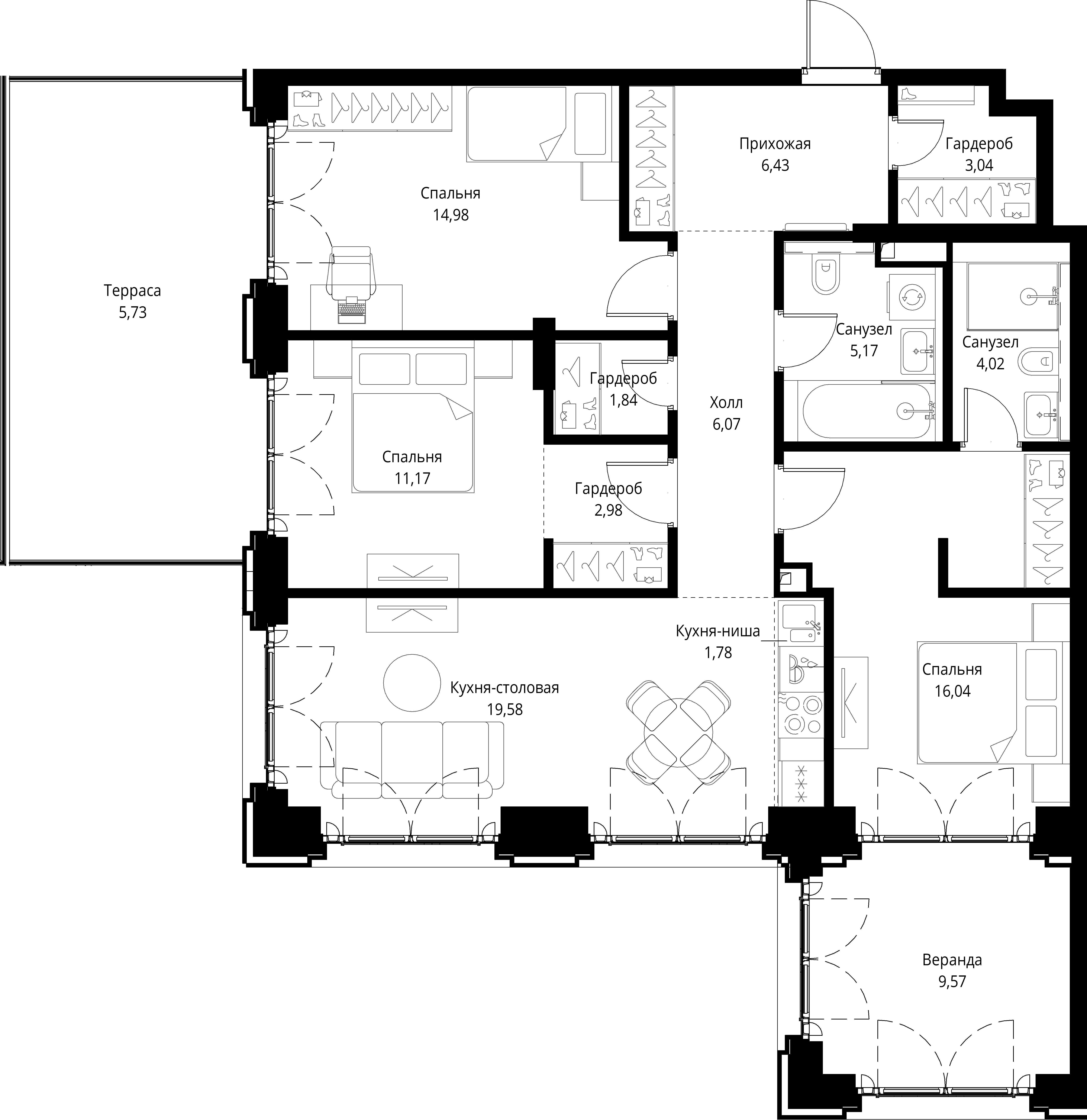 3-комнатная, 108,4 м² — 60 858 415 ₽