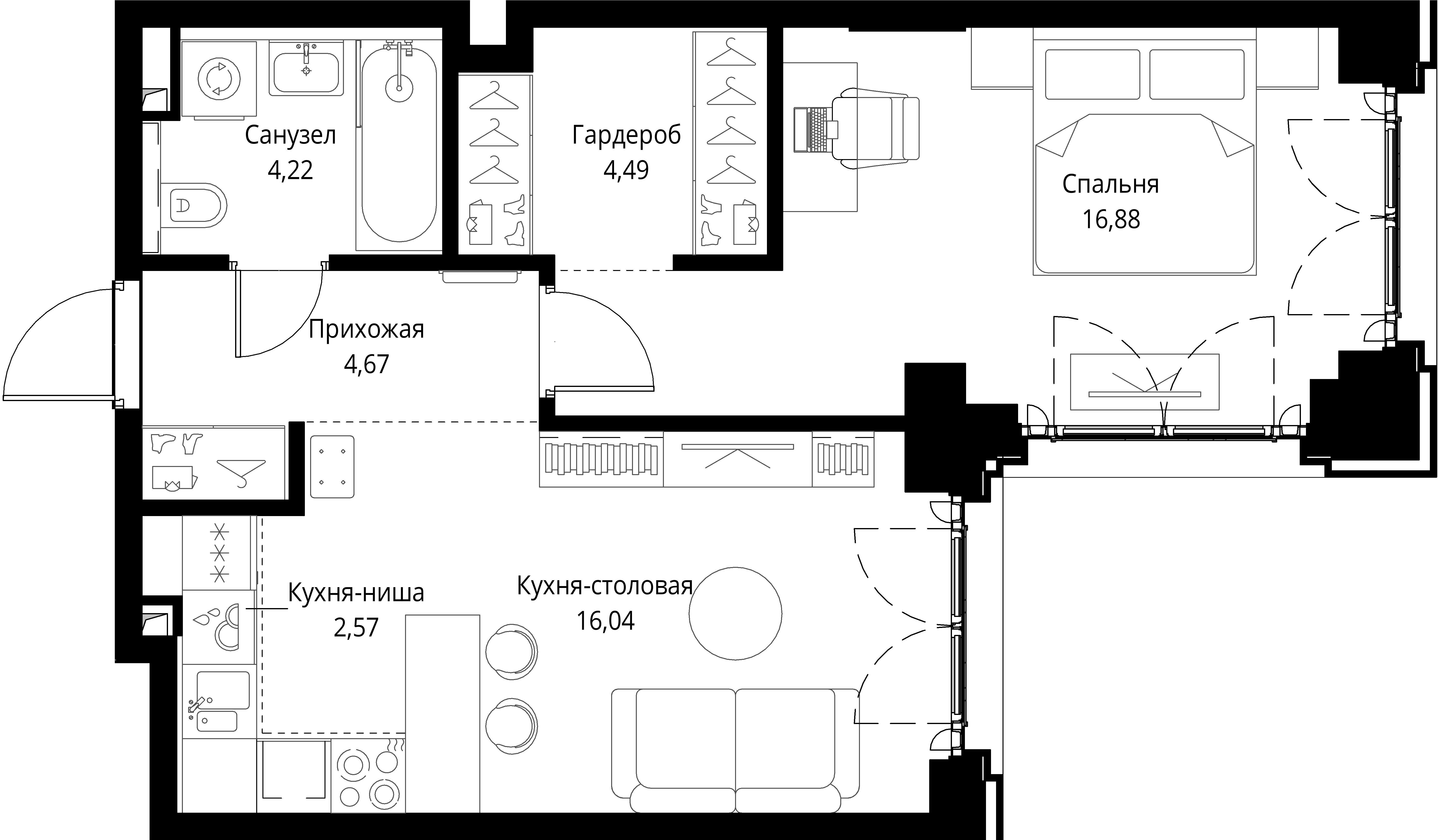1-комнатная, 48,87 м² — 28 259 737 ₽