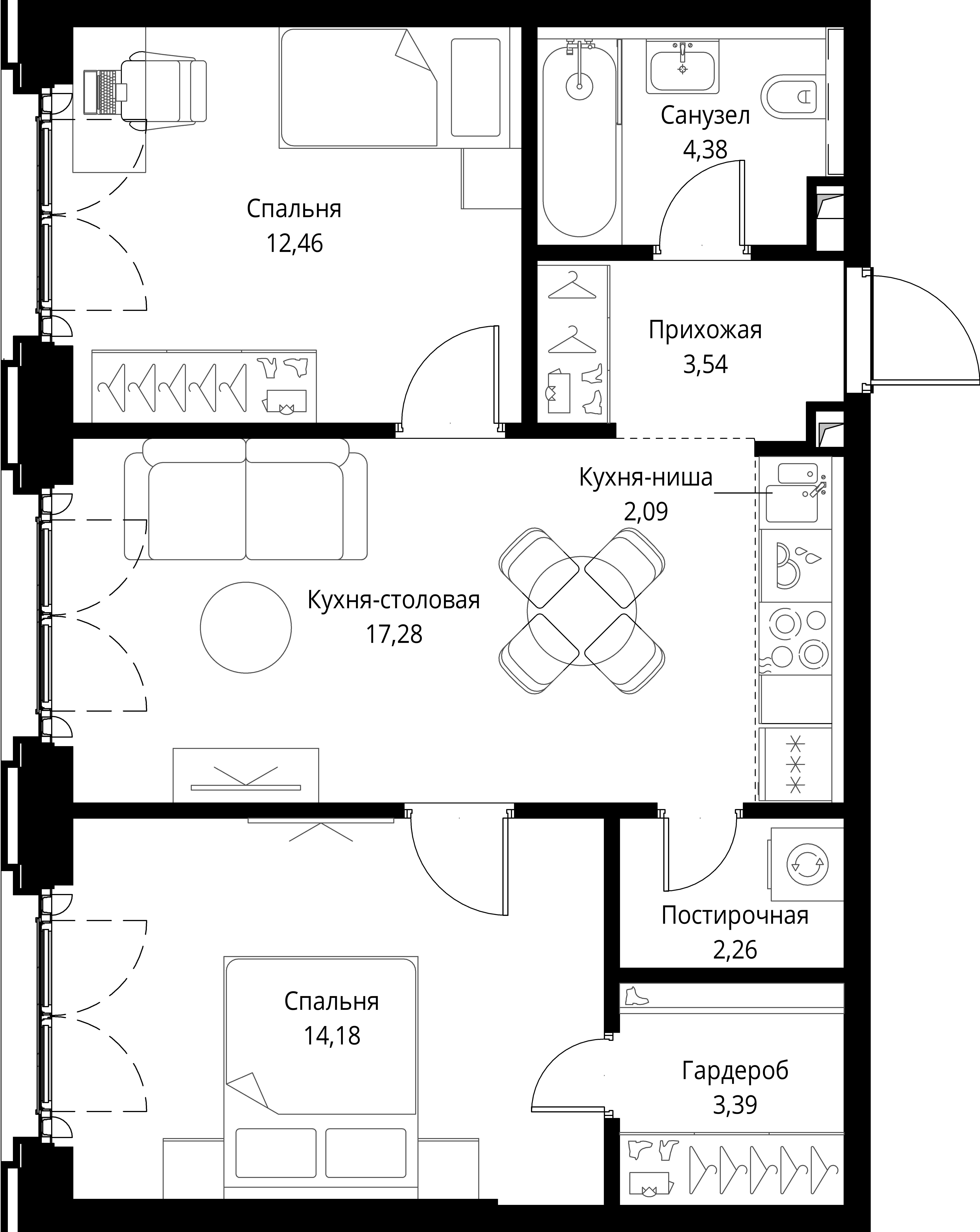 2-комнатная, 59,58 м² — 31 668 026 ₽