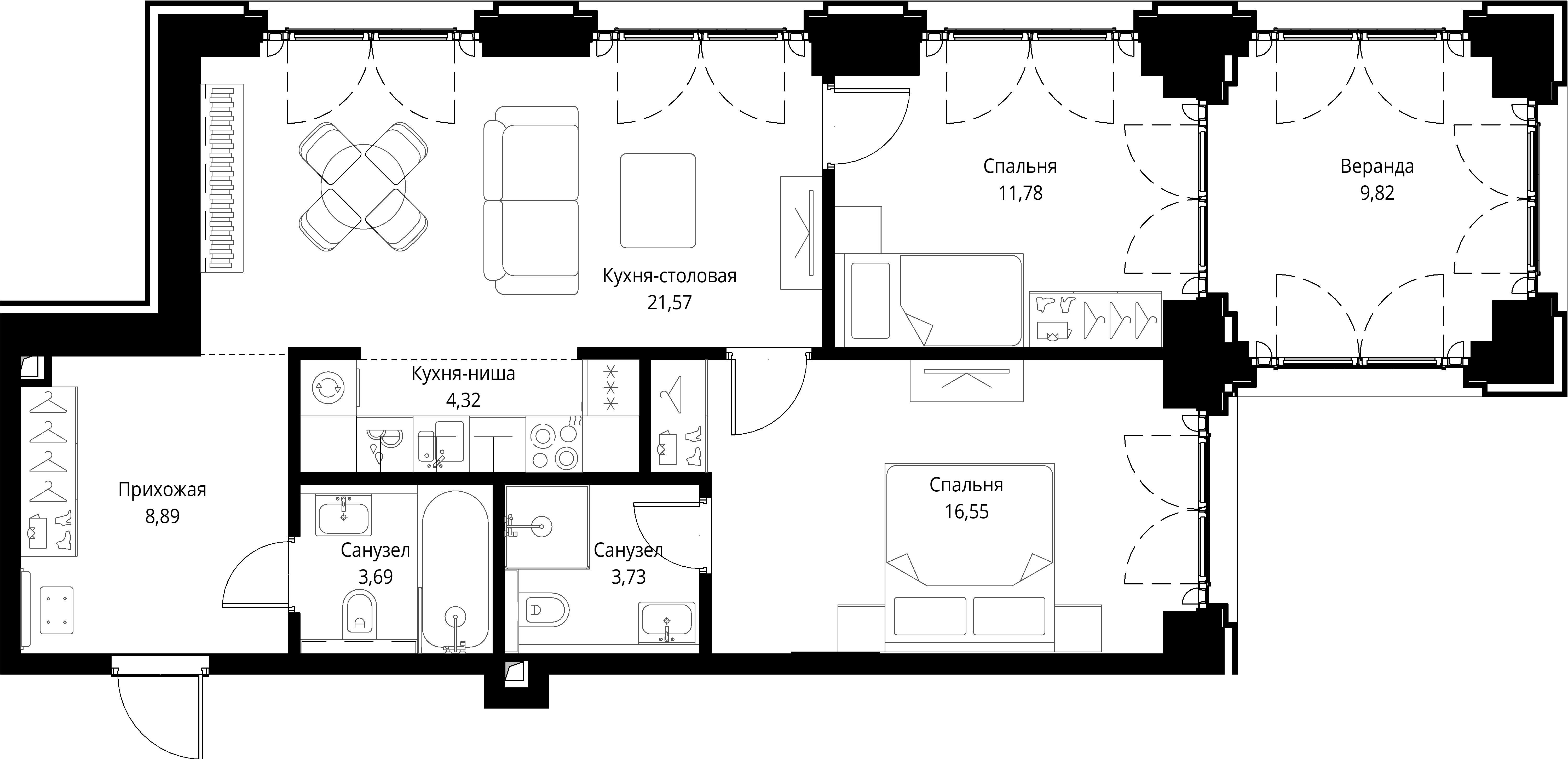 2-комнатная, 80,35 м² — 38 728 181 ₽
