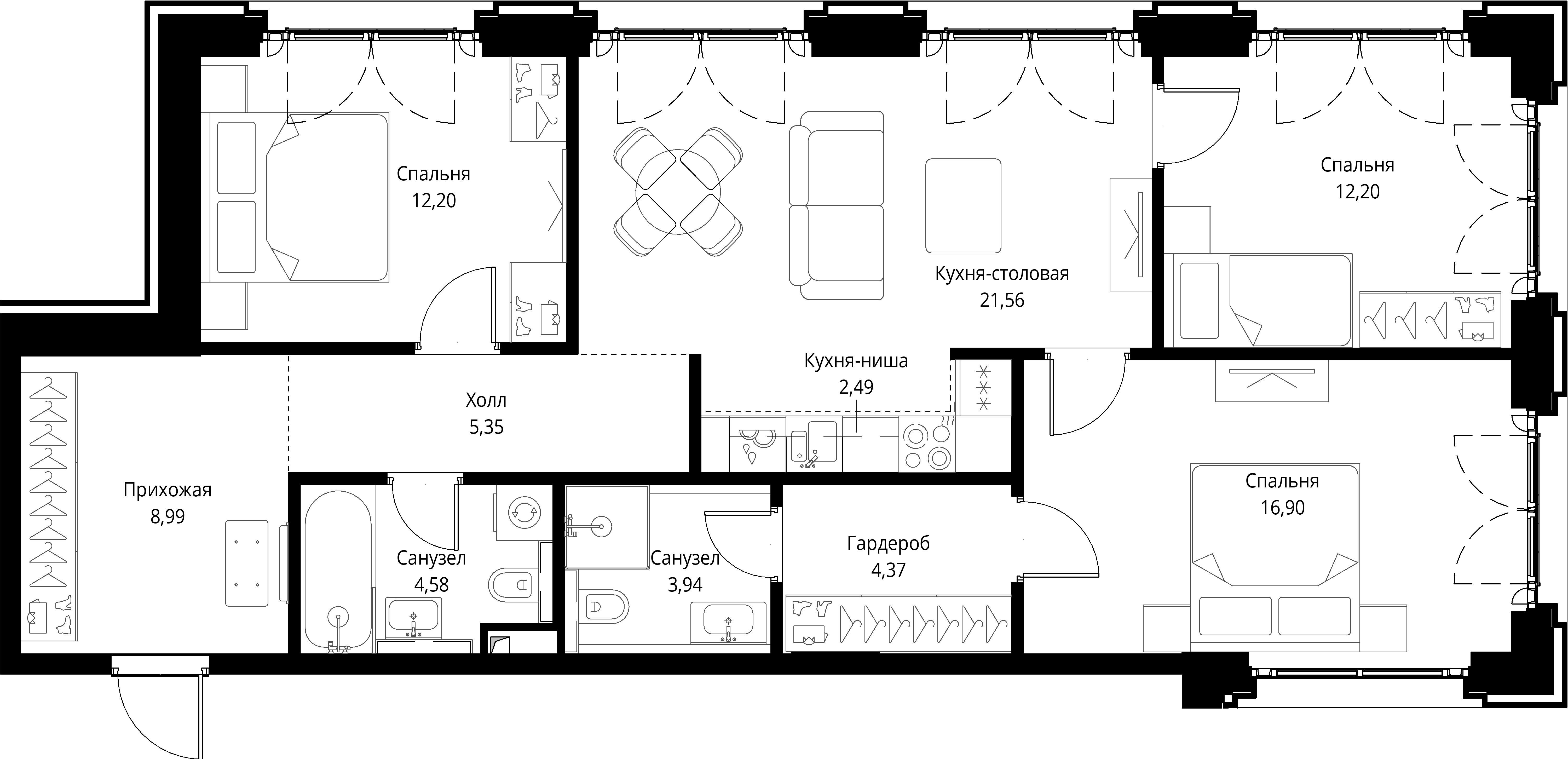 3-комнатная, 92,58 м² — 42 603 788 ₽
