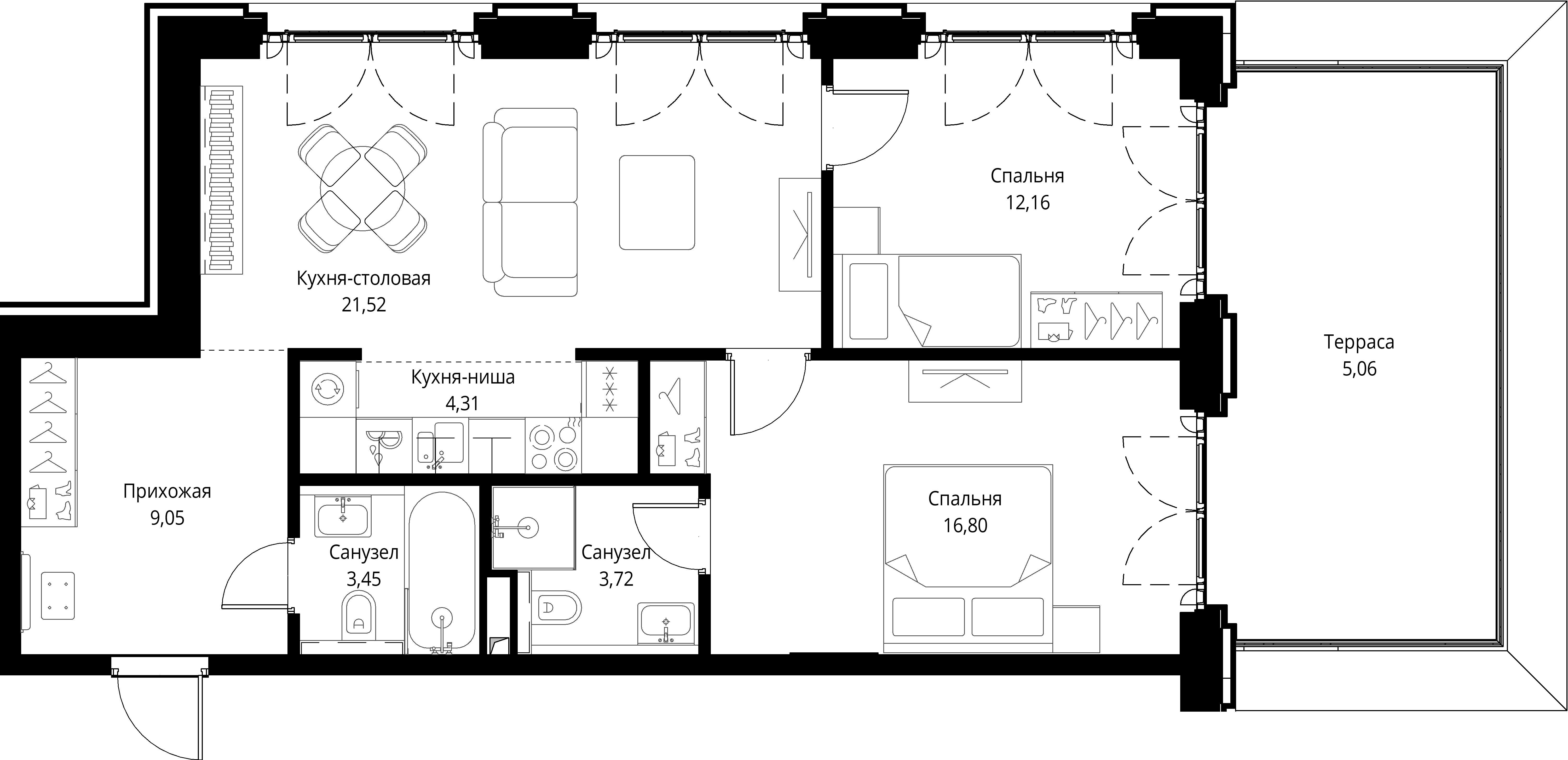 2-комнатная, 76,06 м² — 42 823 590 ₽