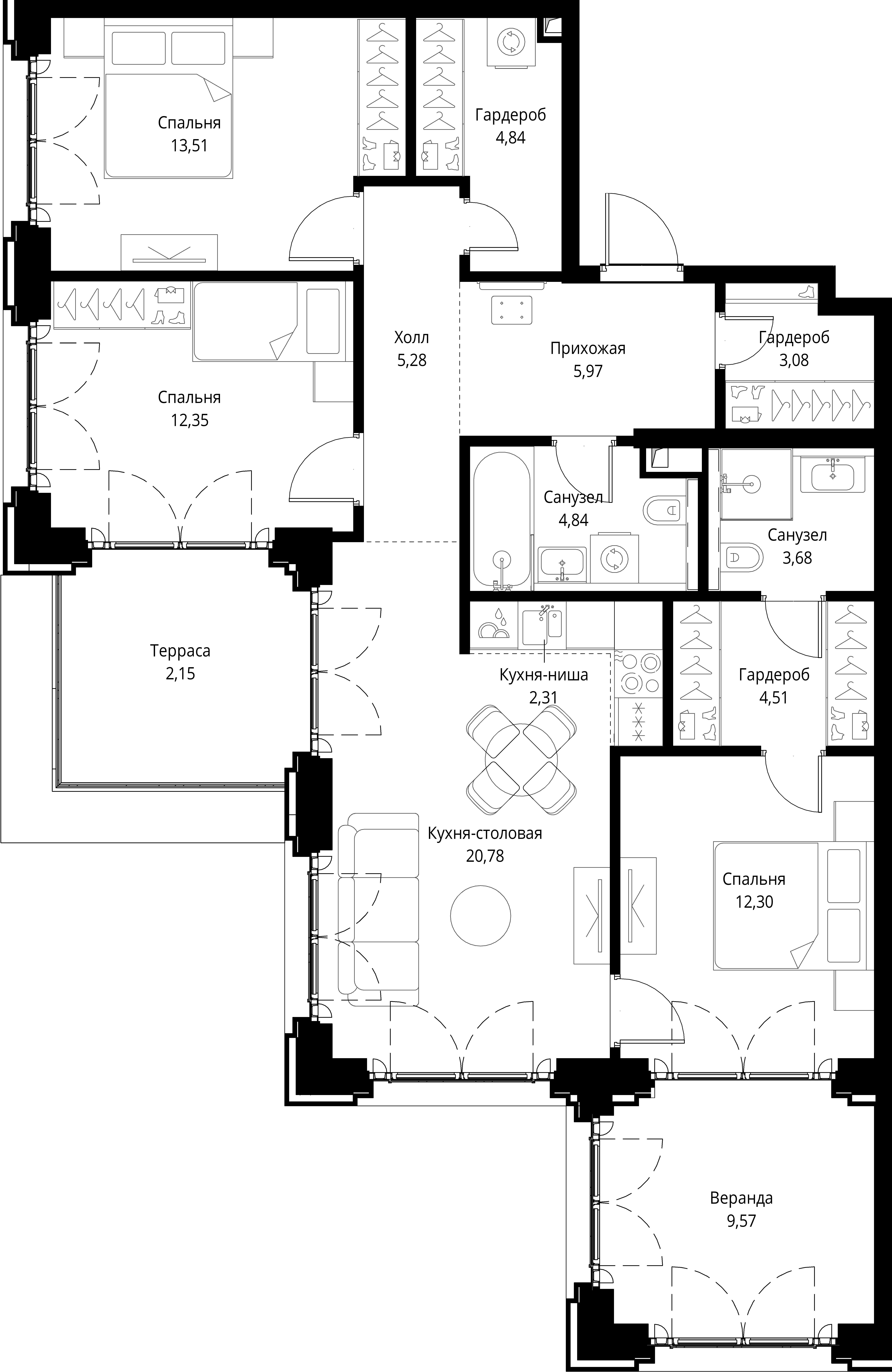3-комнатная, 105,17 м² — 66 492 080 ₽