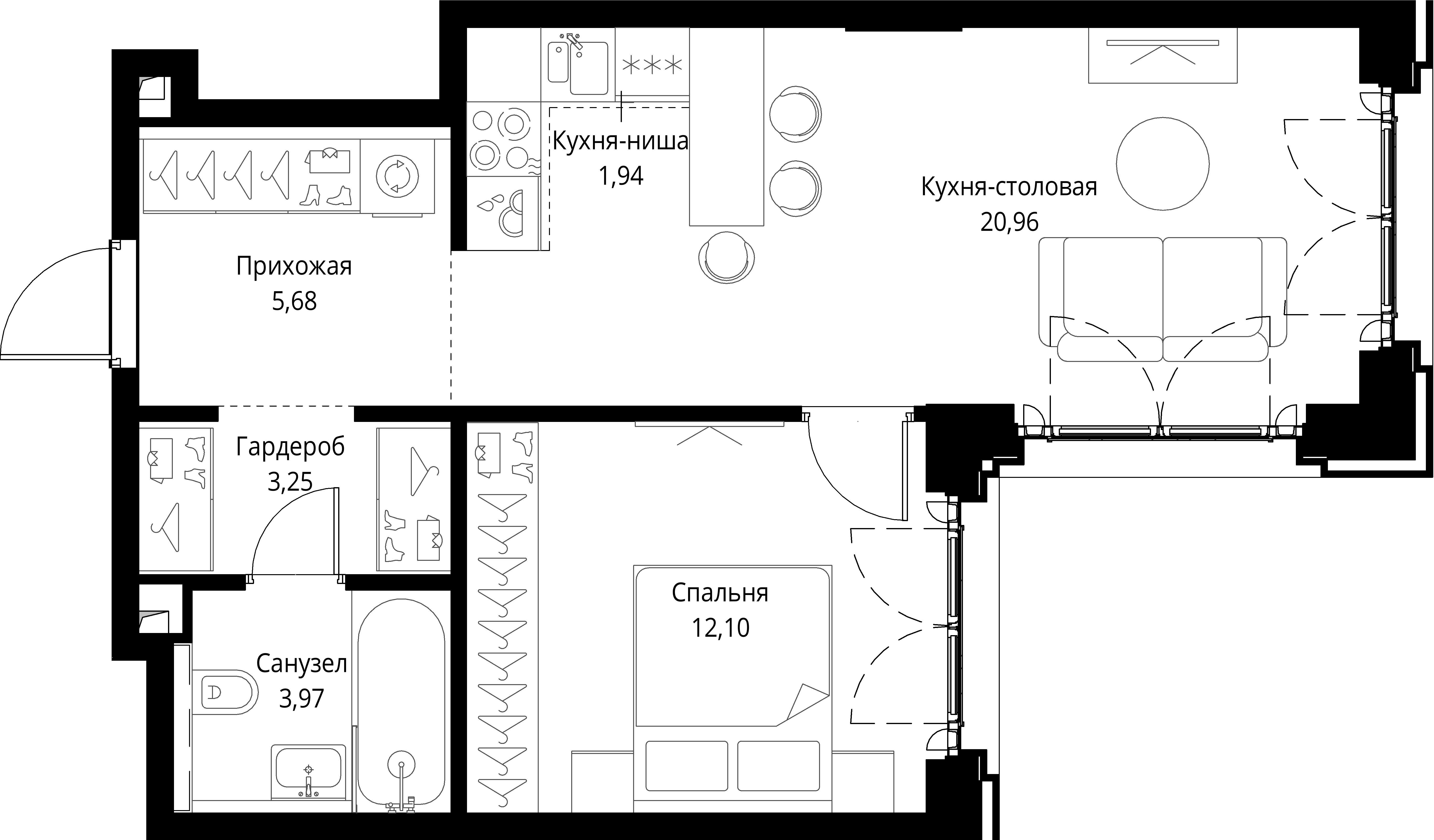 1-комнатная, 47,9 м² — 31 397 616 ₽