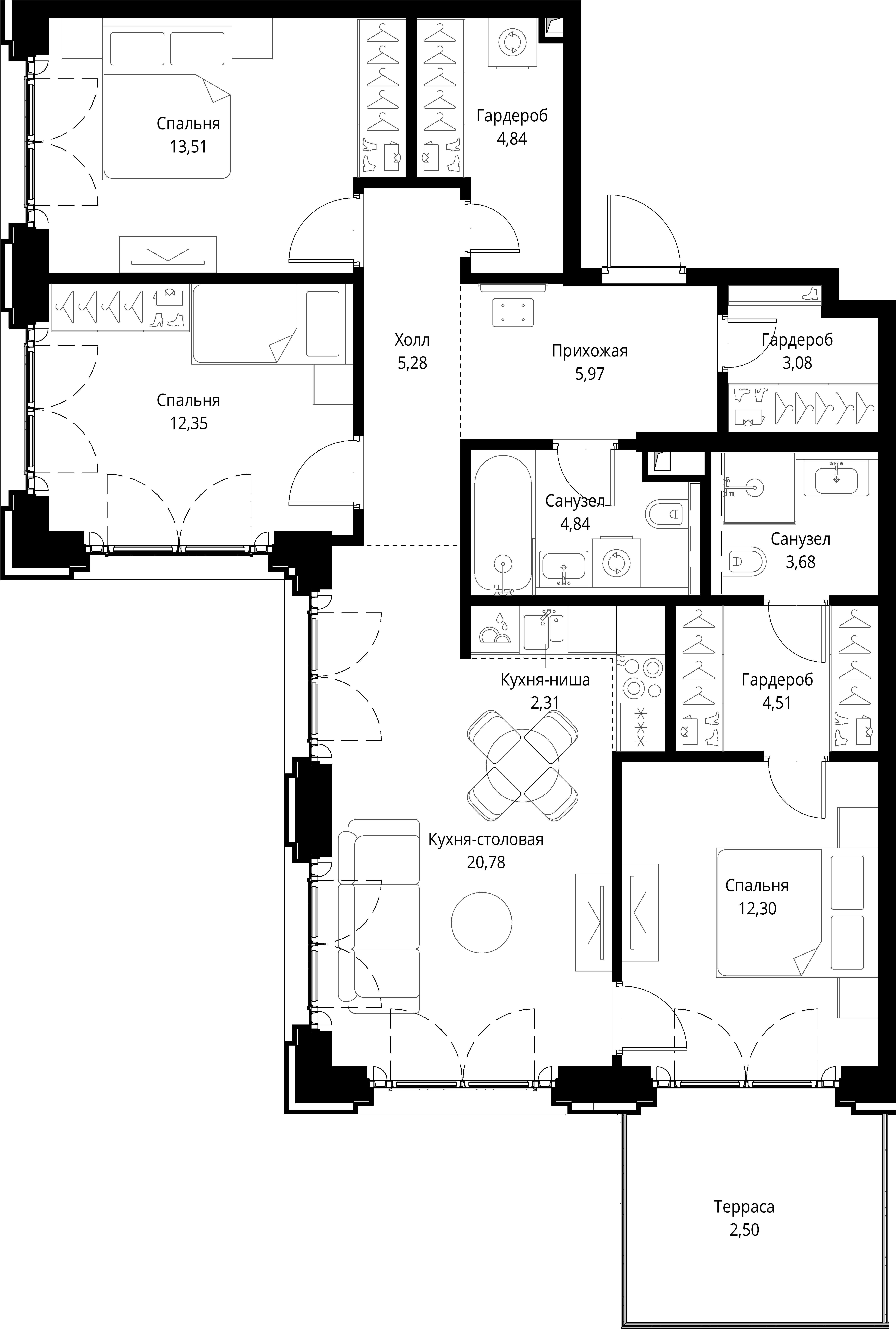 3-комнатная, 95,95 м² — 60 299 623 ₽