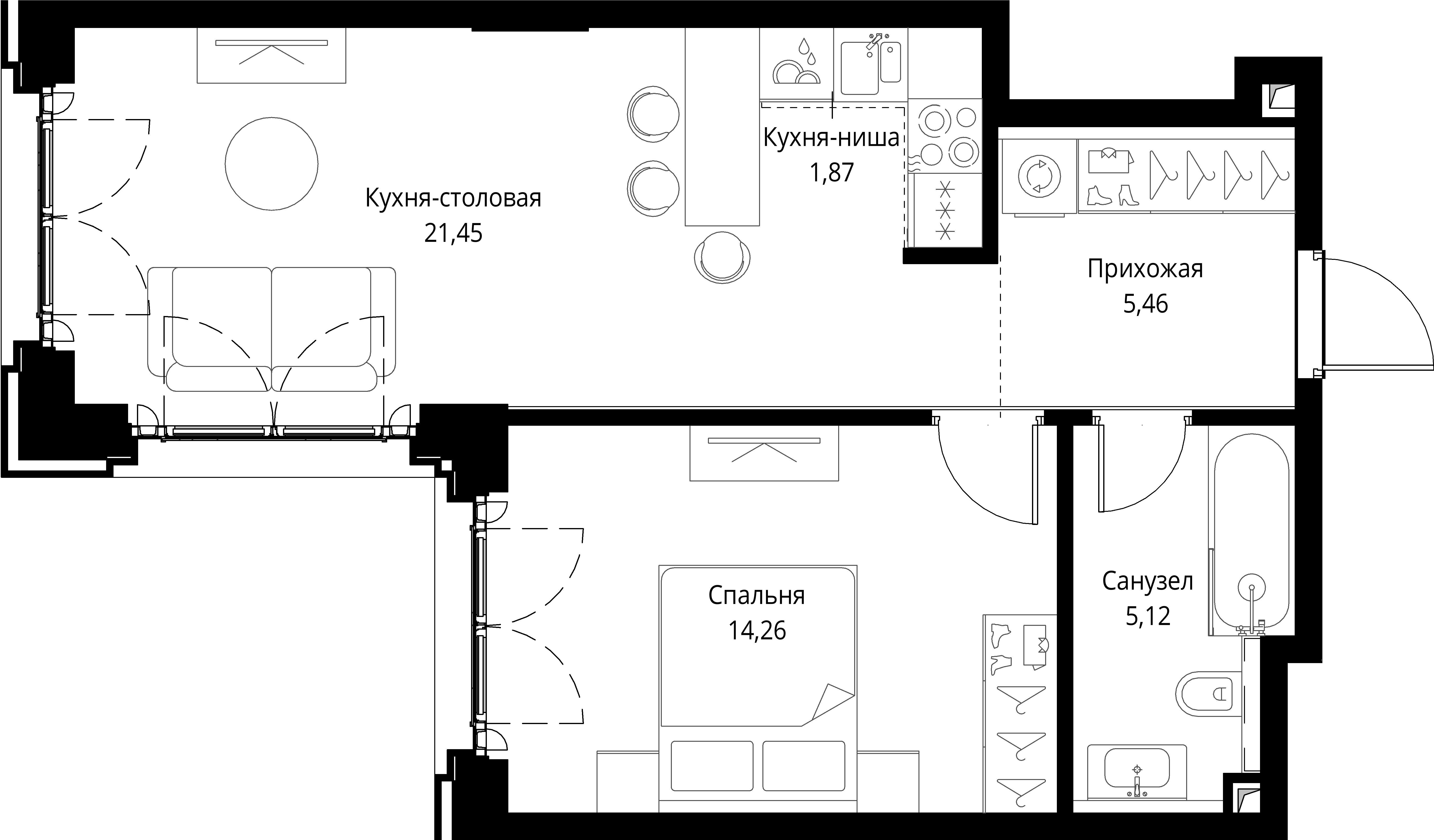 1-комнатная, 48,16 м² — 28 770 641 ₽