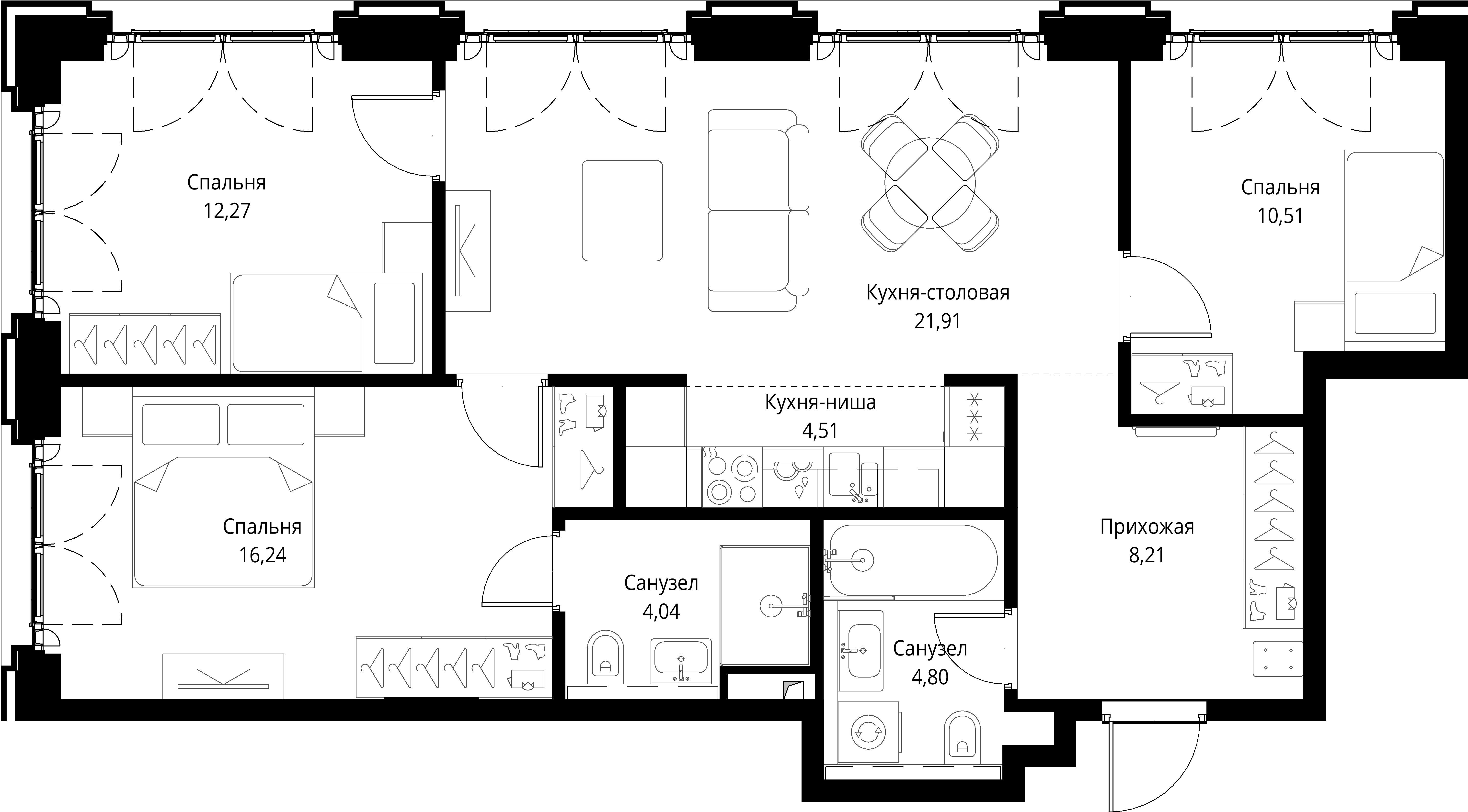 3-комнатная, 82,49 м² — 38 588 410 ₽