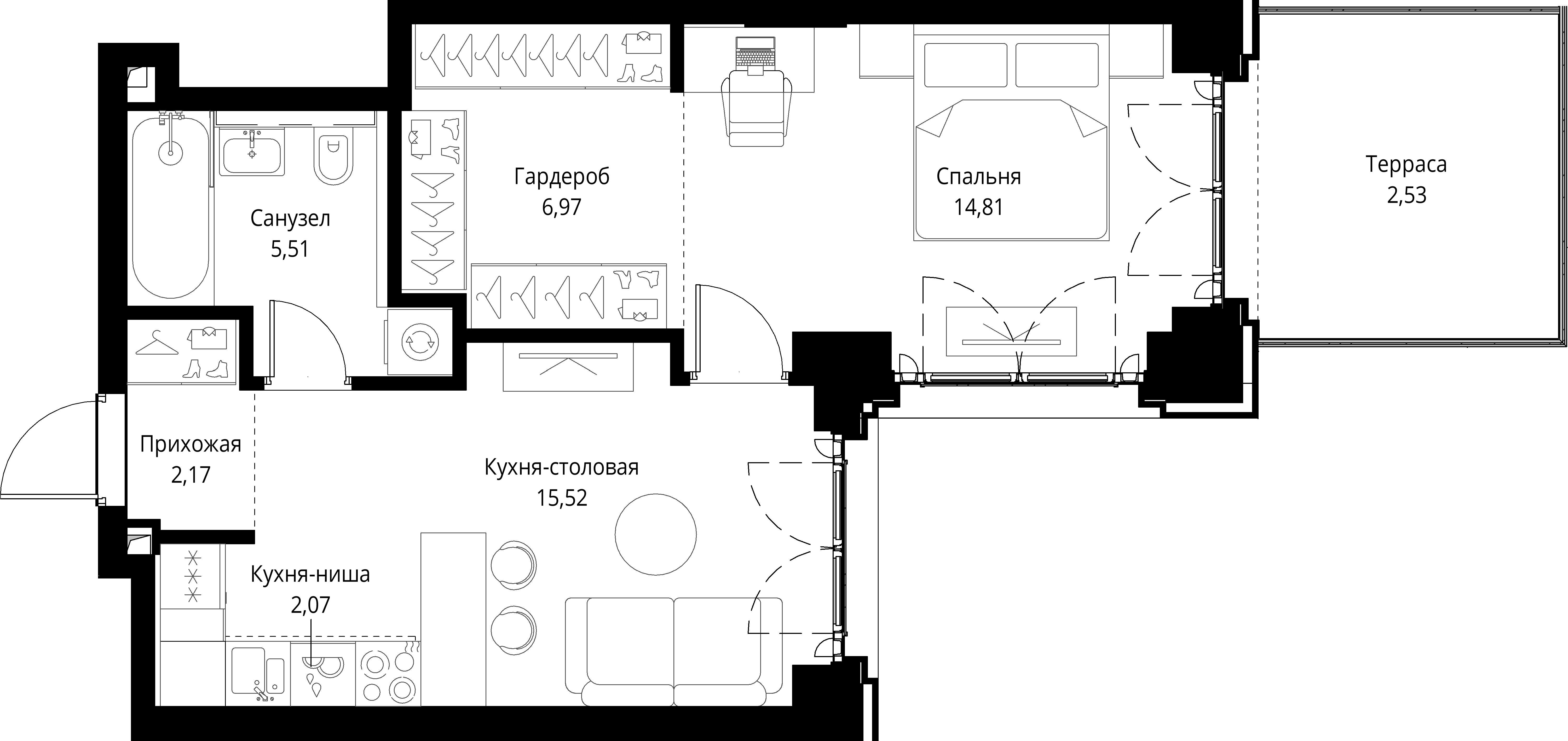 1-комнатная, 49,58 м² — 30 204 810 ₽