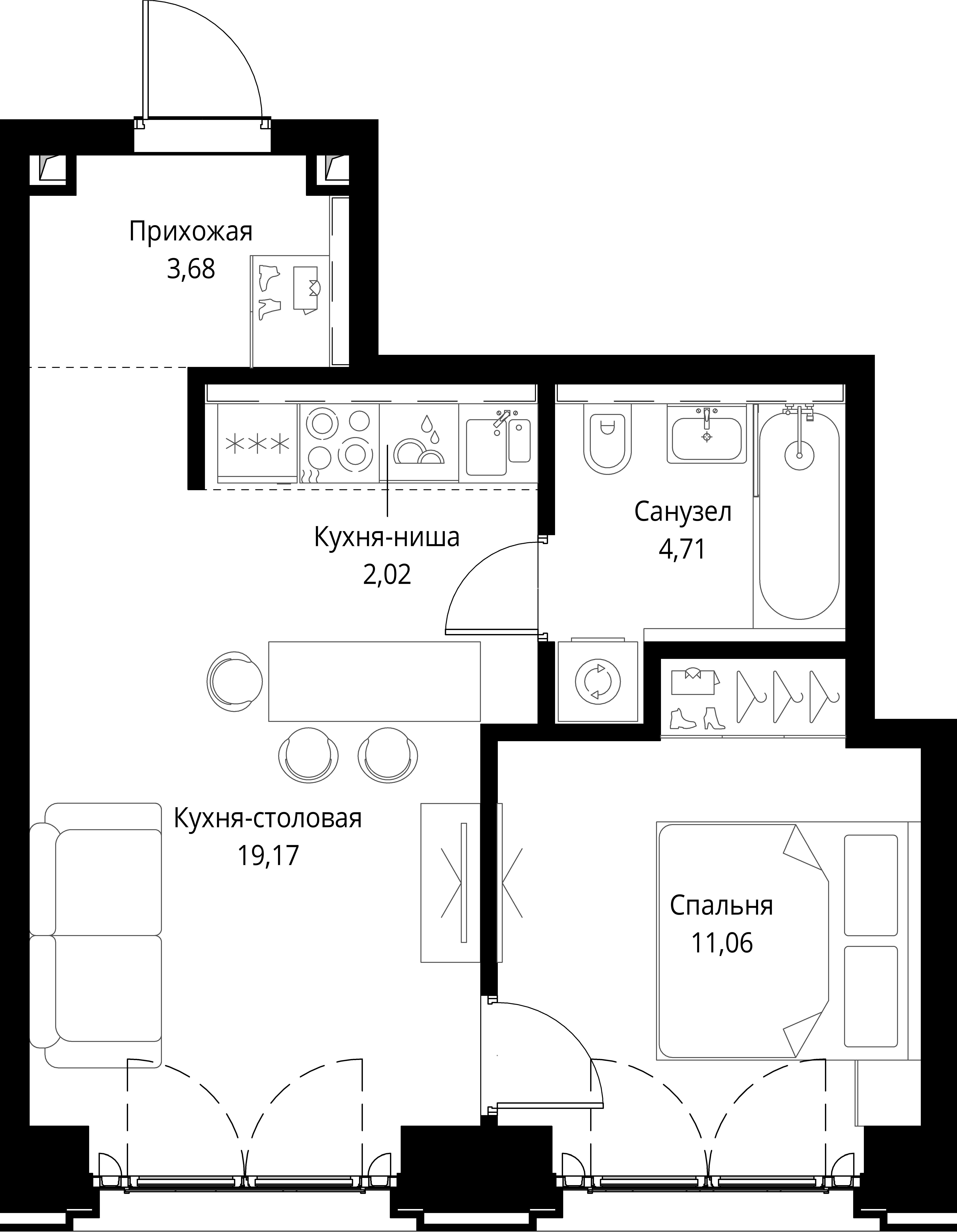 1-комнатная, 40,64 м² — 25 283 086 ₽
