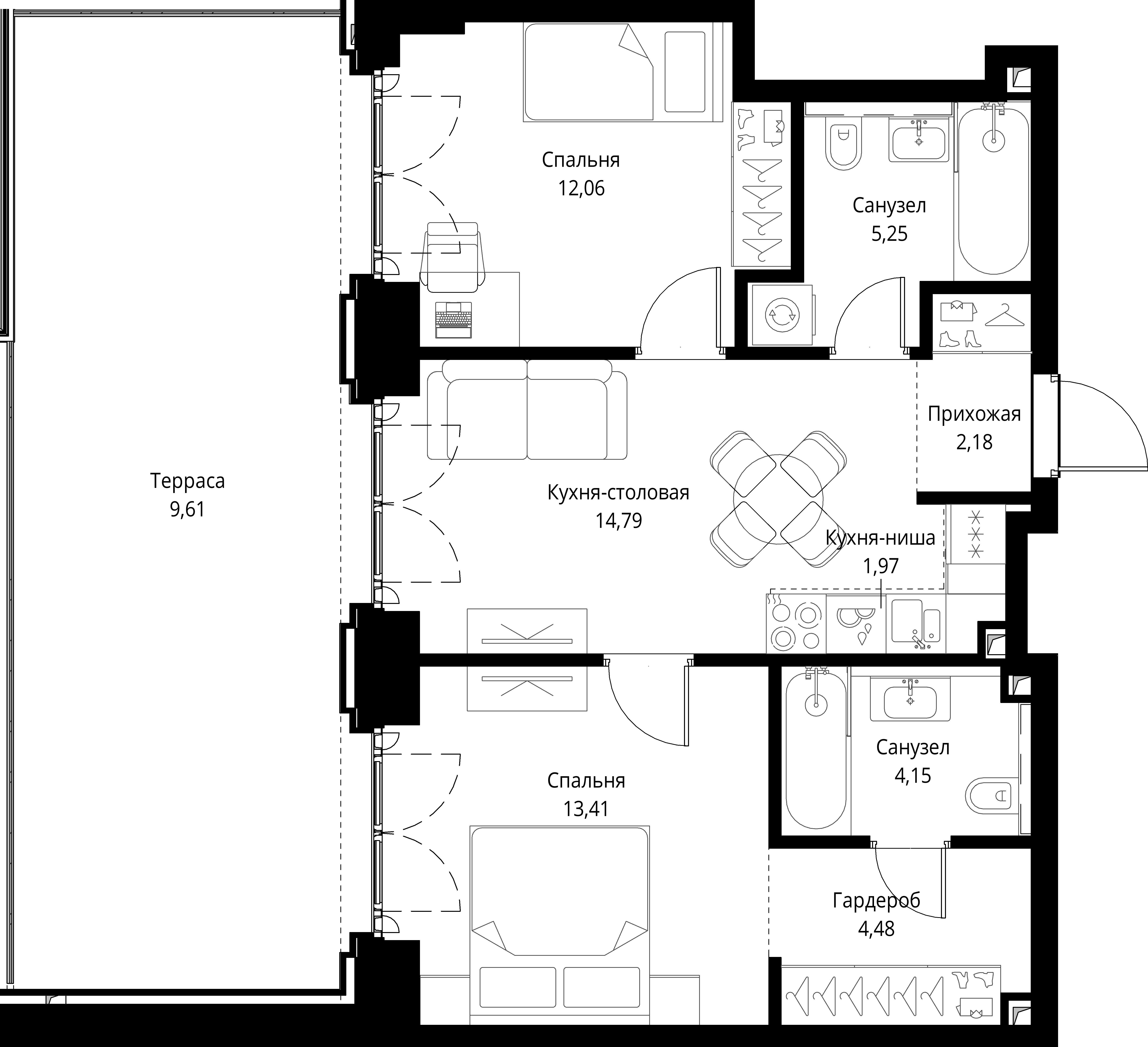 2-комнатная, 67,9 м² — 33 267 245 ₽