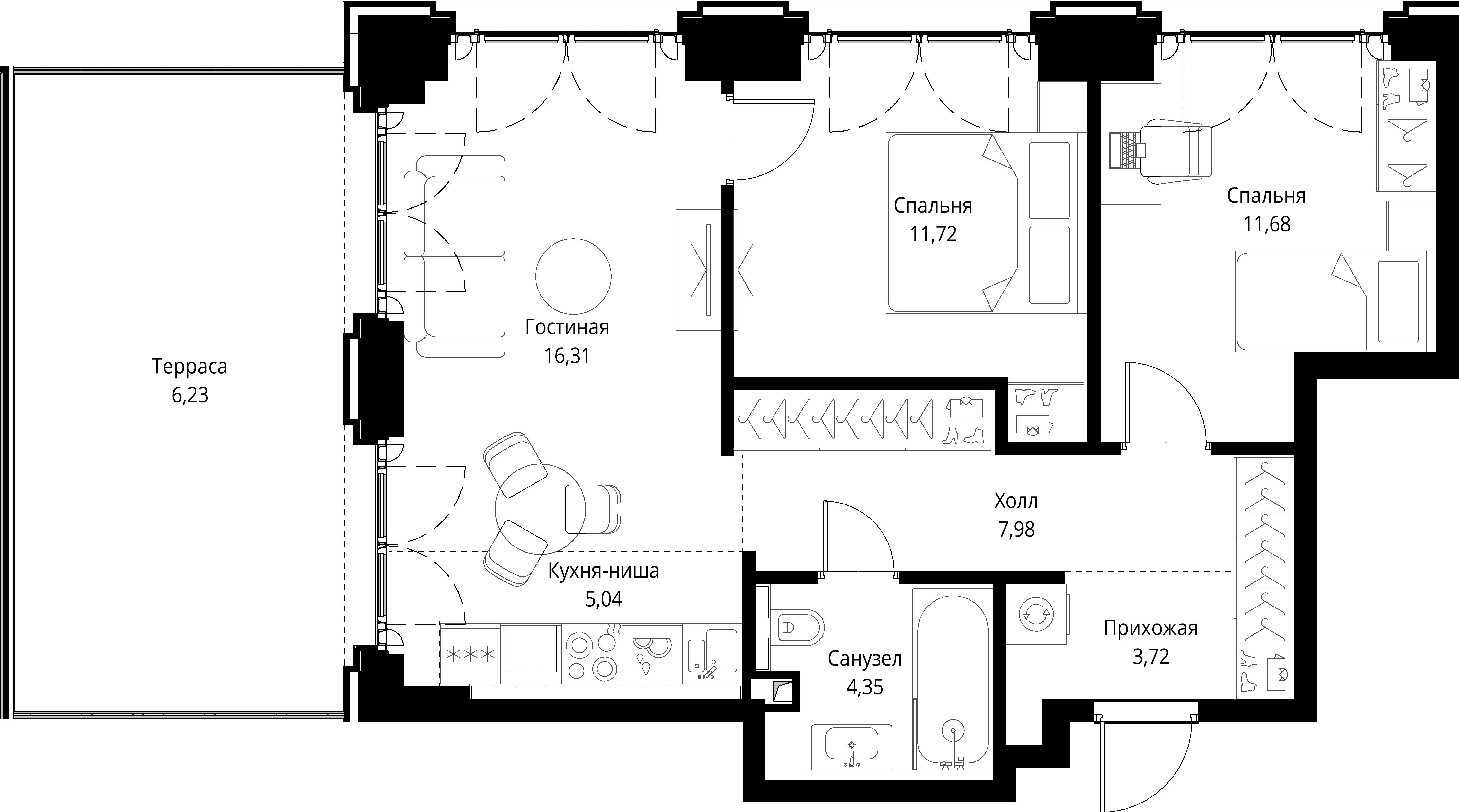 2-комнатная, 67,03 м² — 34 430 428 ₽