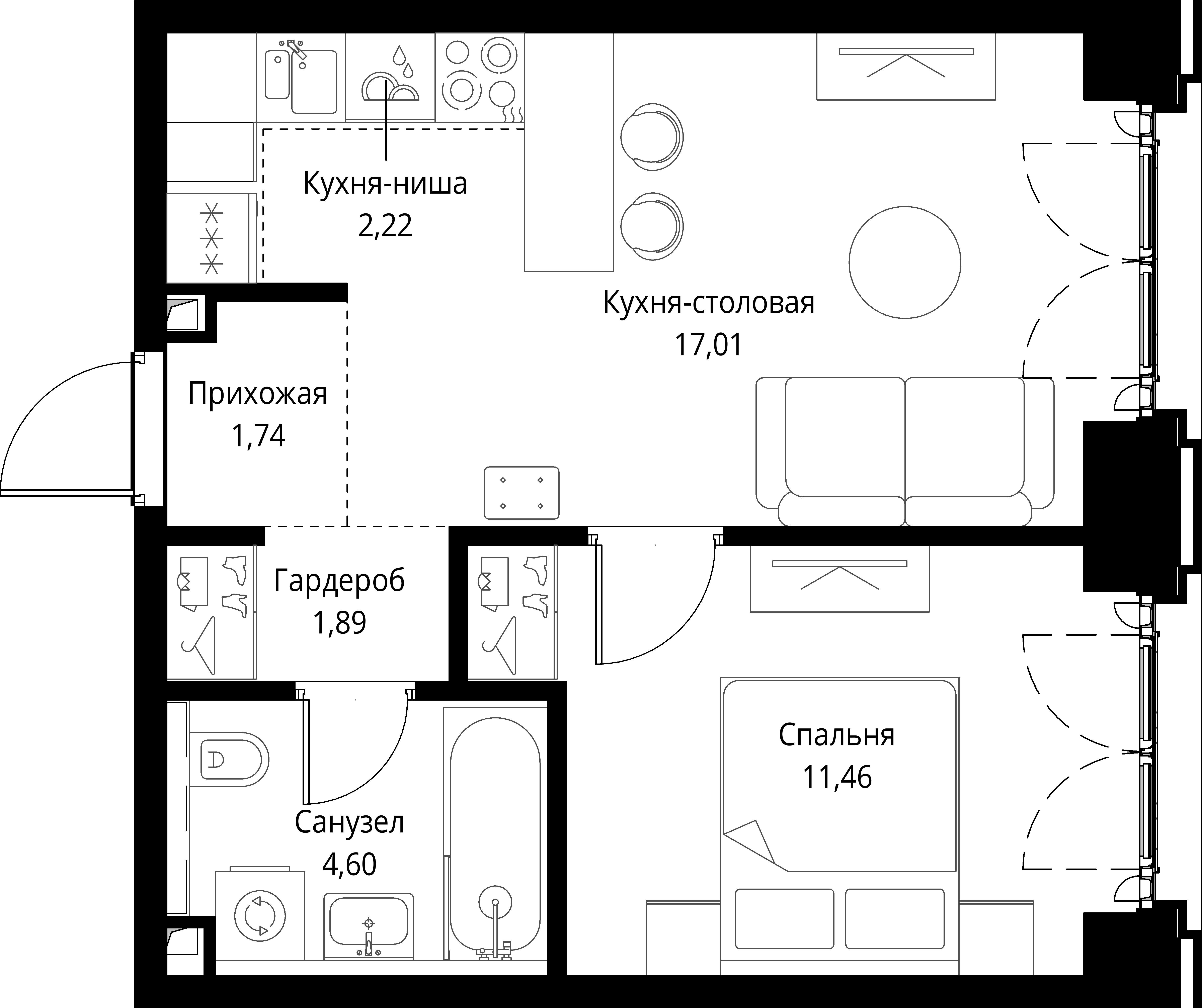 1-комнатная, 38,92 м² — 24 995 630 ₽