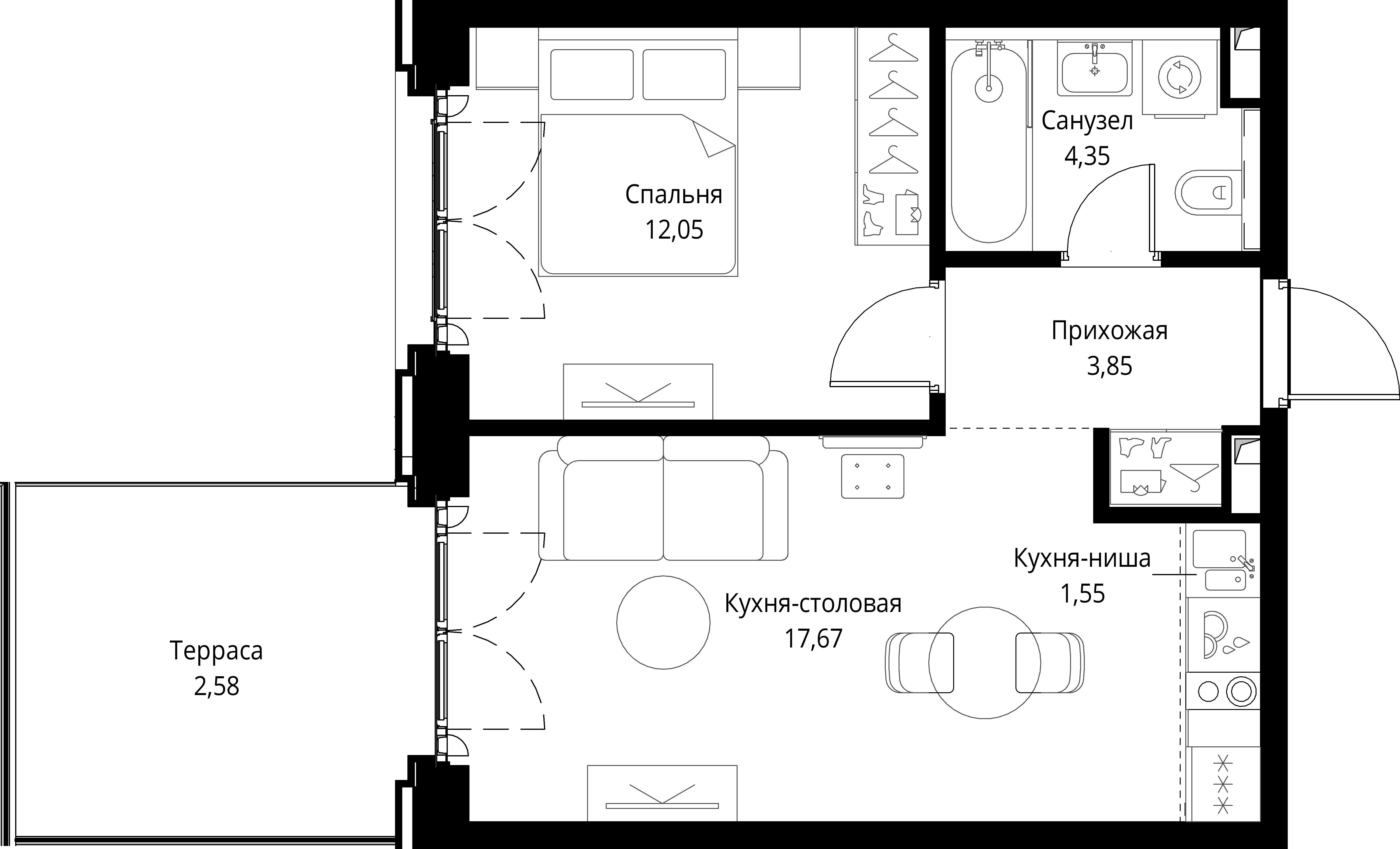 1-комнатная, 42,05 м² — 27 422 714 ₽