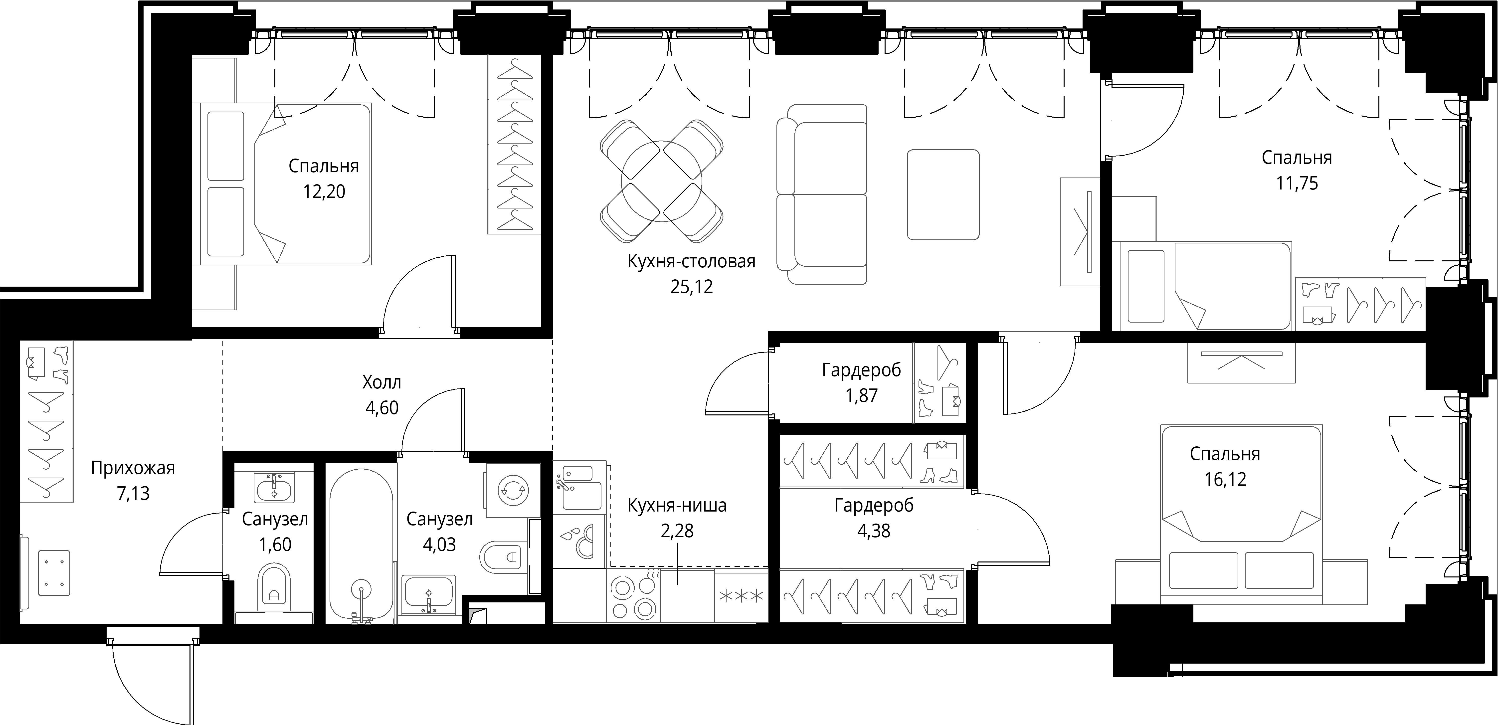 3-комнатная, 91,08 м² — 41 890 604 ₽